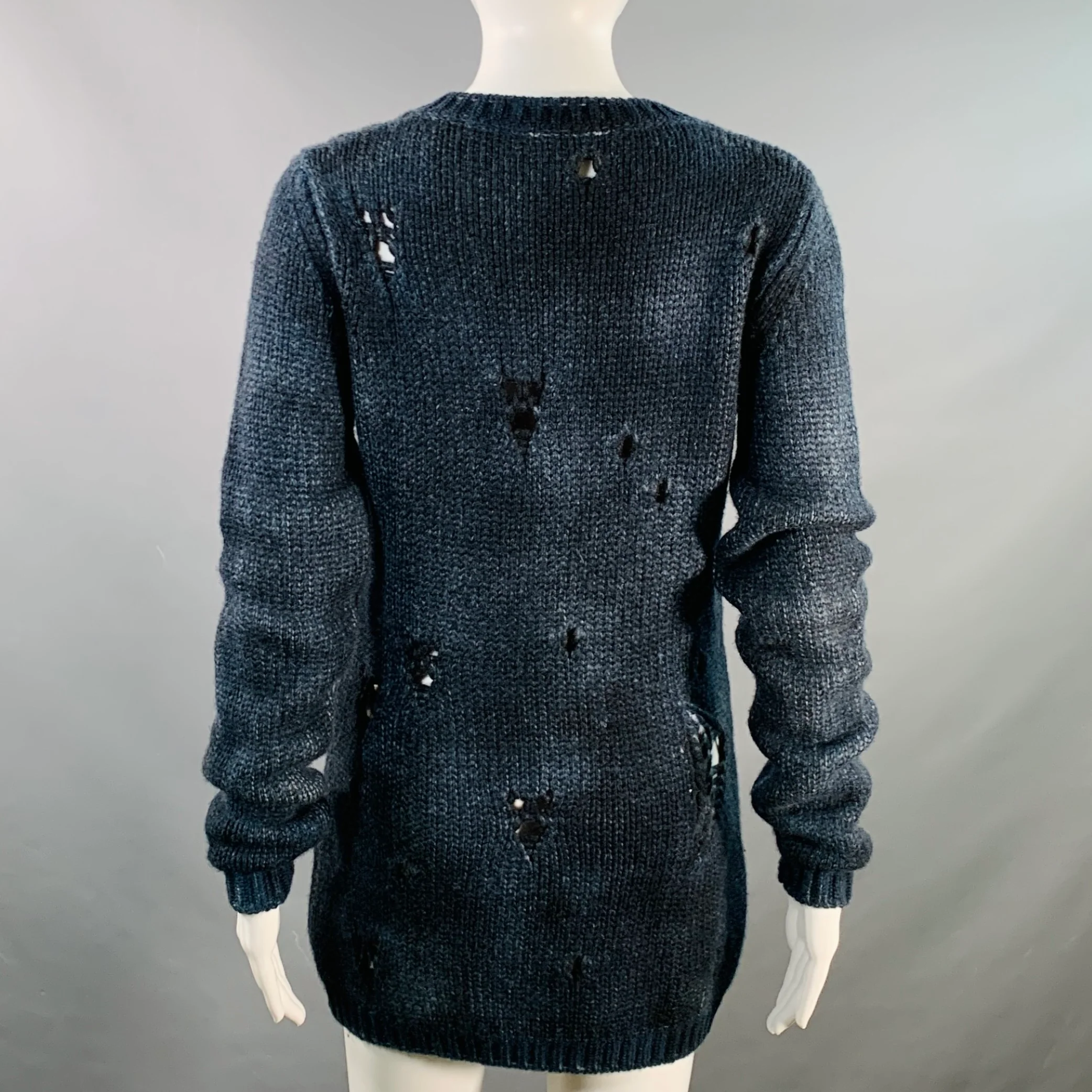 AVANT TOI Size S Navy Black Cashmere Knit Distressed V-Neck Sweater - Image 3