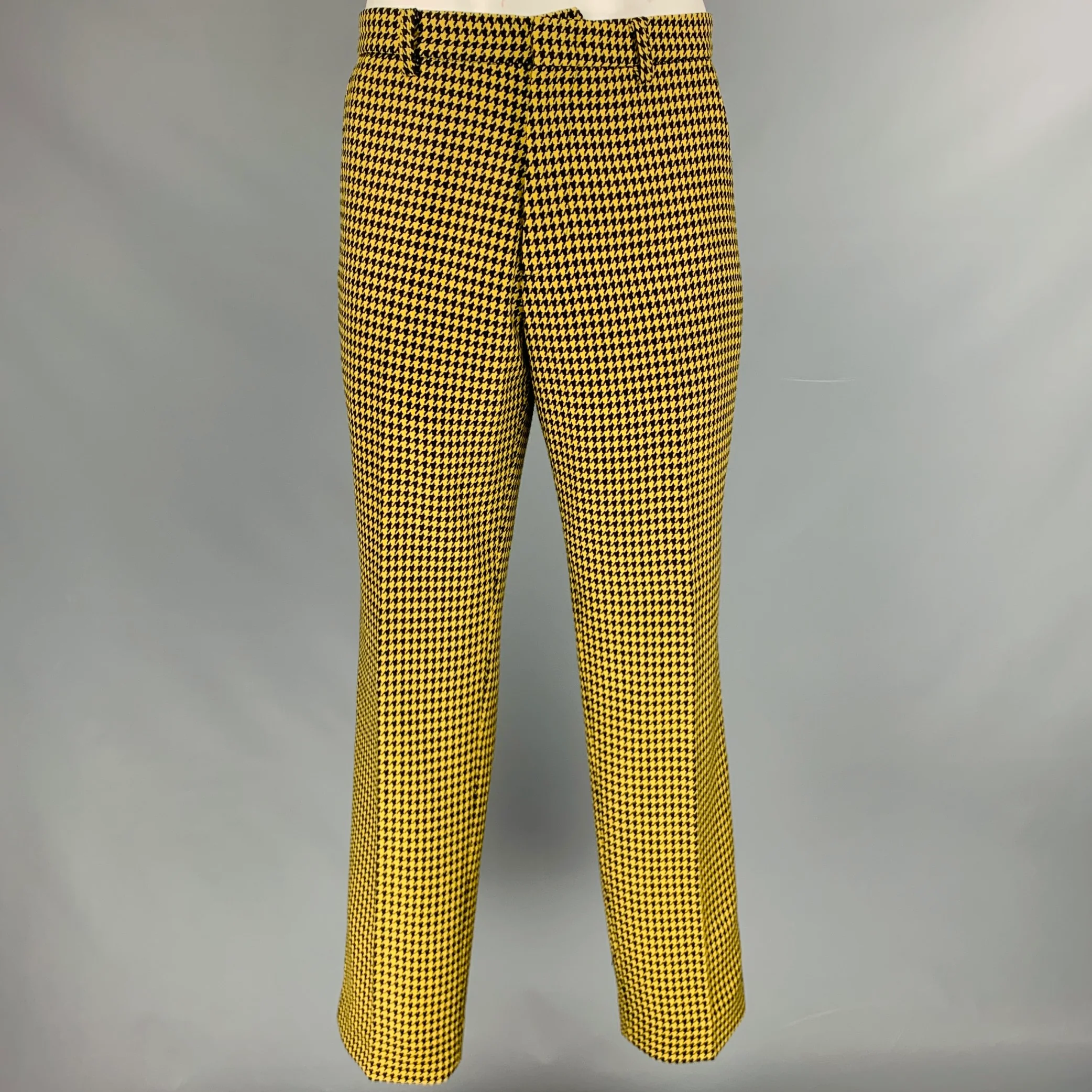 AWAKE Size XL Yellow Black Houndstooth Wool Double Breasted Peak Lapel Suit - Image 6
