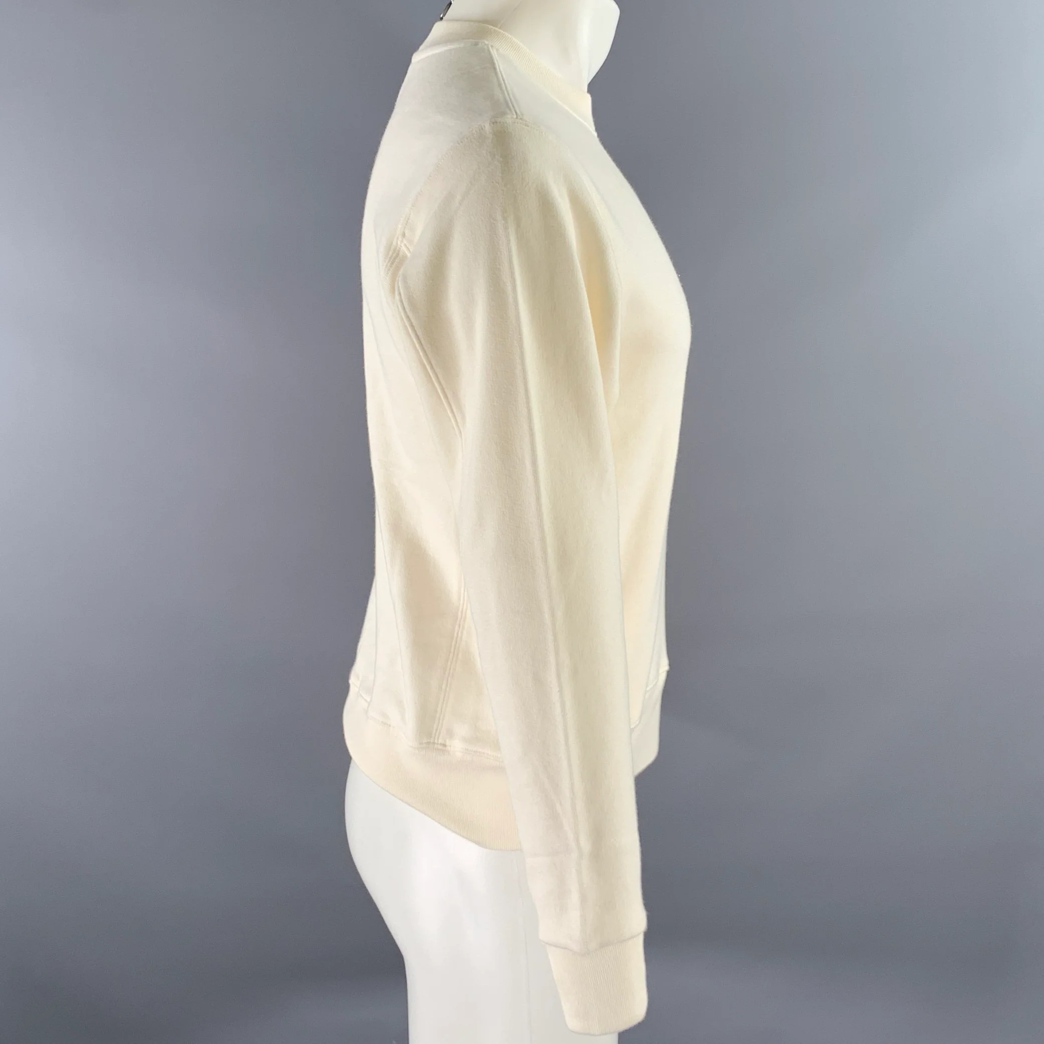 AYR Size XS Cream Solid Cotton Crew-Neck Sweatshirt - Image 2