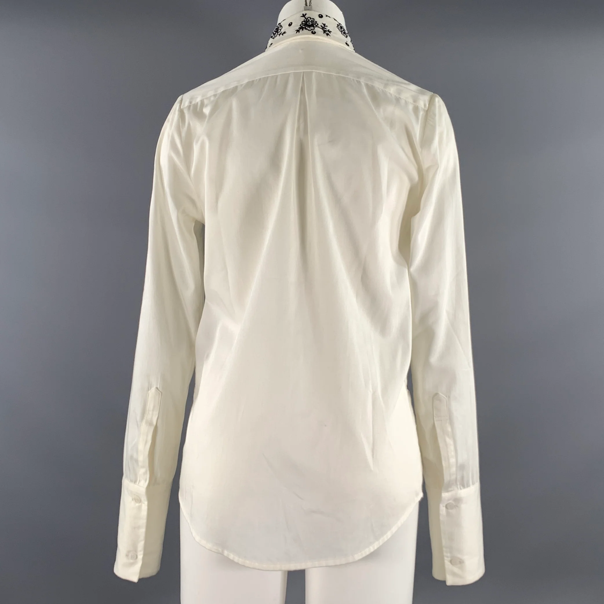 BACCA DA SILVA Size S White Black Embroidered Shirt - Image 4