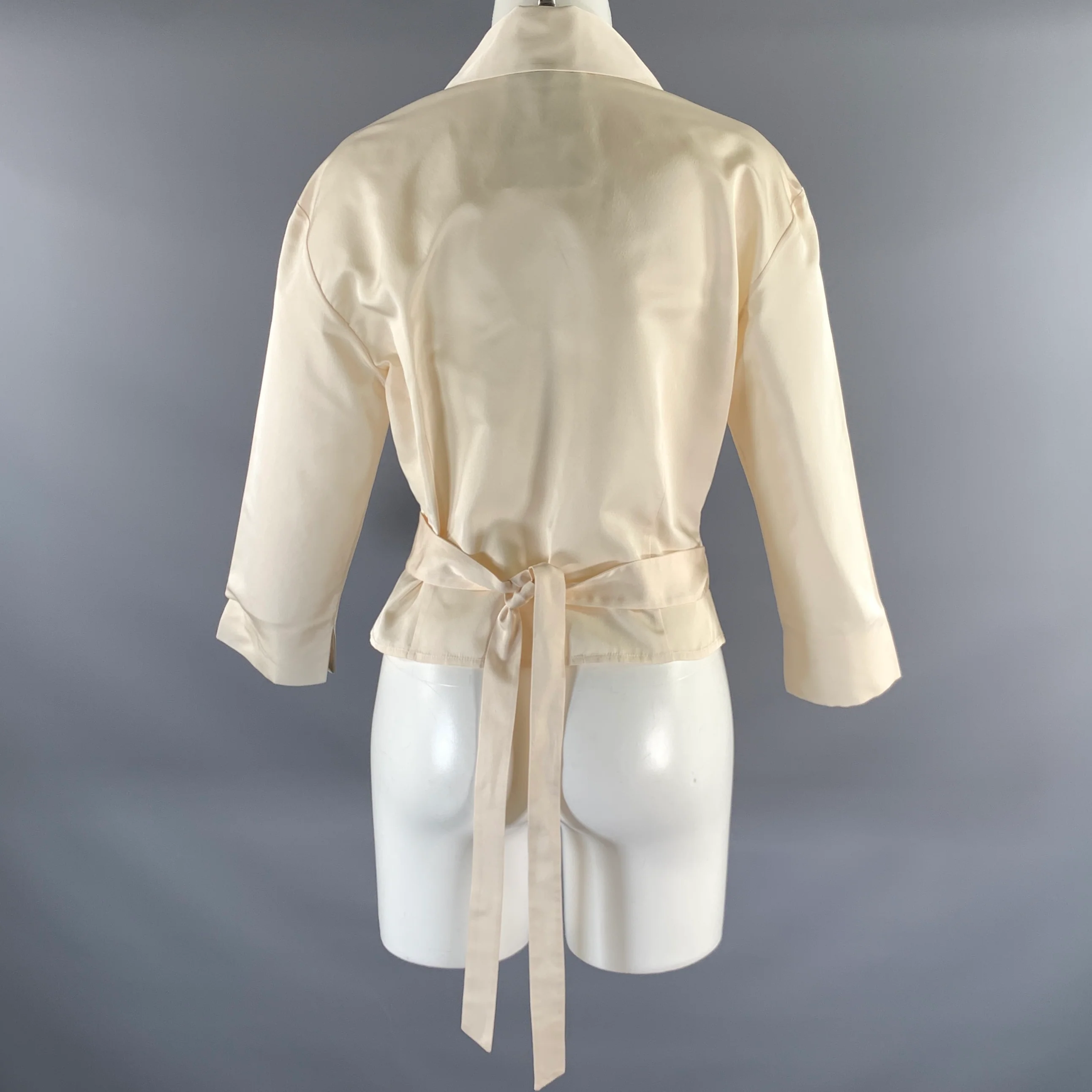 BADGLEY MISCHKA Size 10 Cream Silk Cross Strap Blouse - Image 4