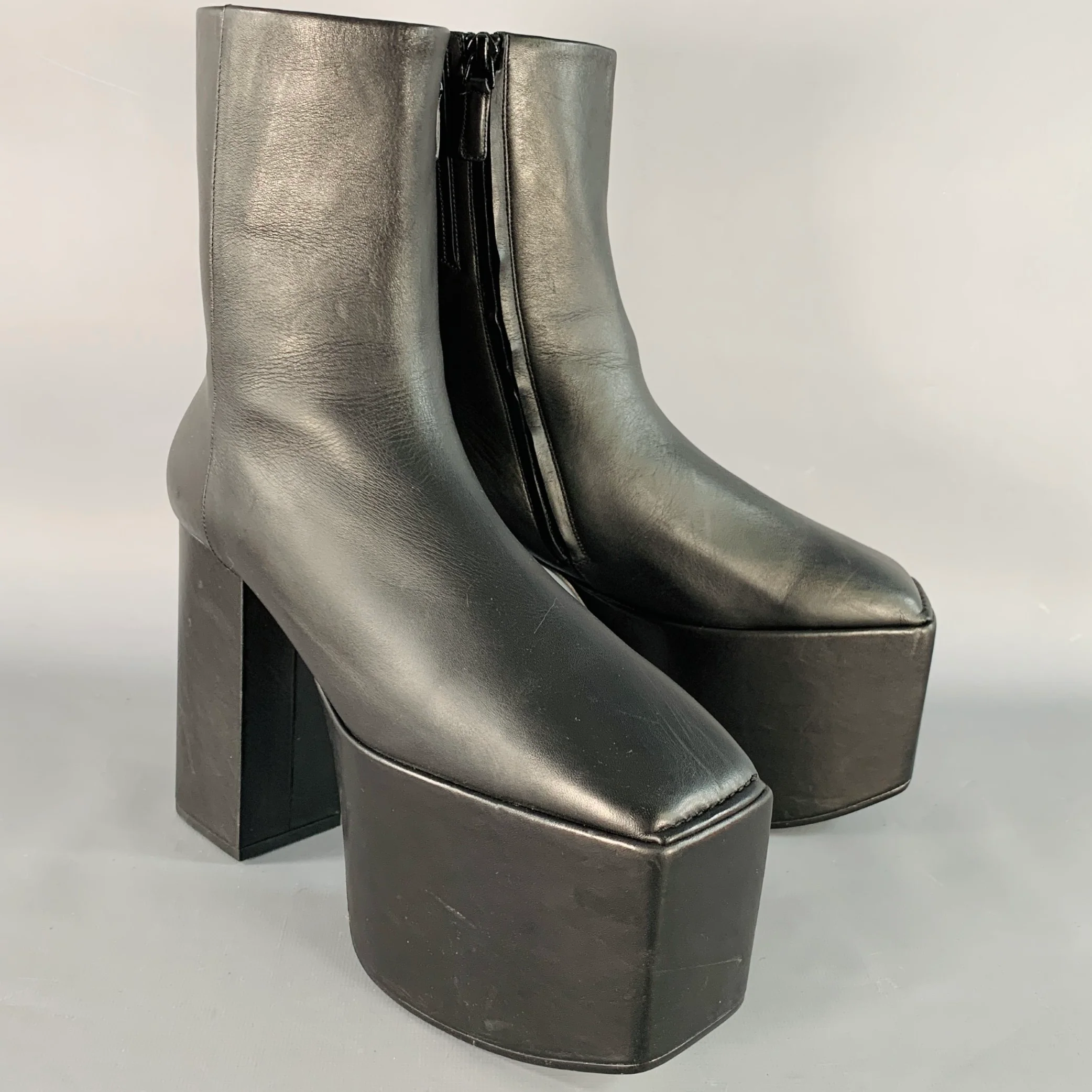 BALENCIAGA FW16 Runway Size 9 Black Leather Ankle Calf High Platform Boots