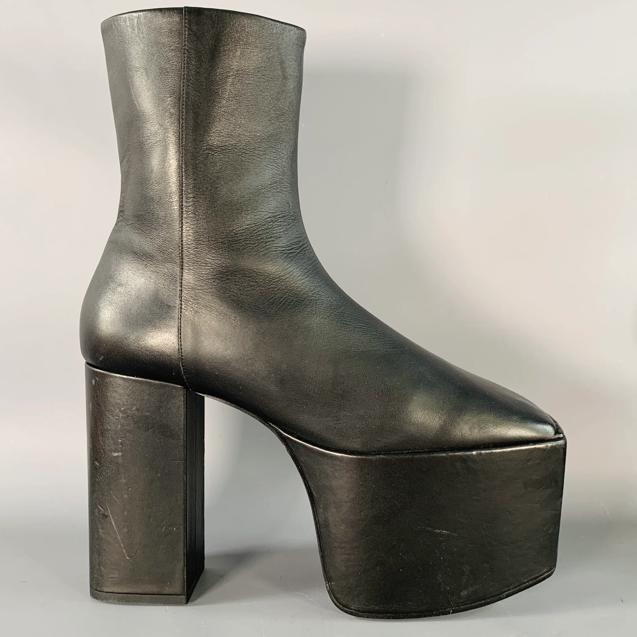 BALENCIAGA FW16 Runway Size 9 Black Leather Ankle Calf High Platform Boots - Image 3
