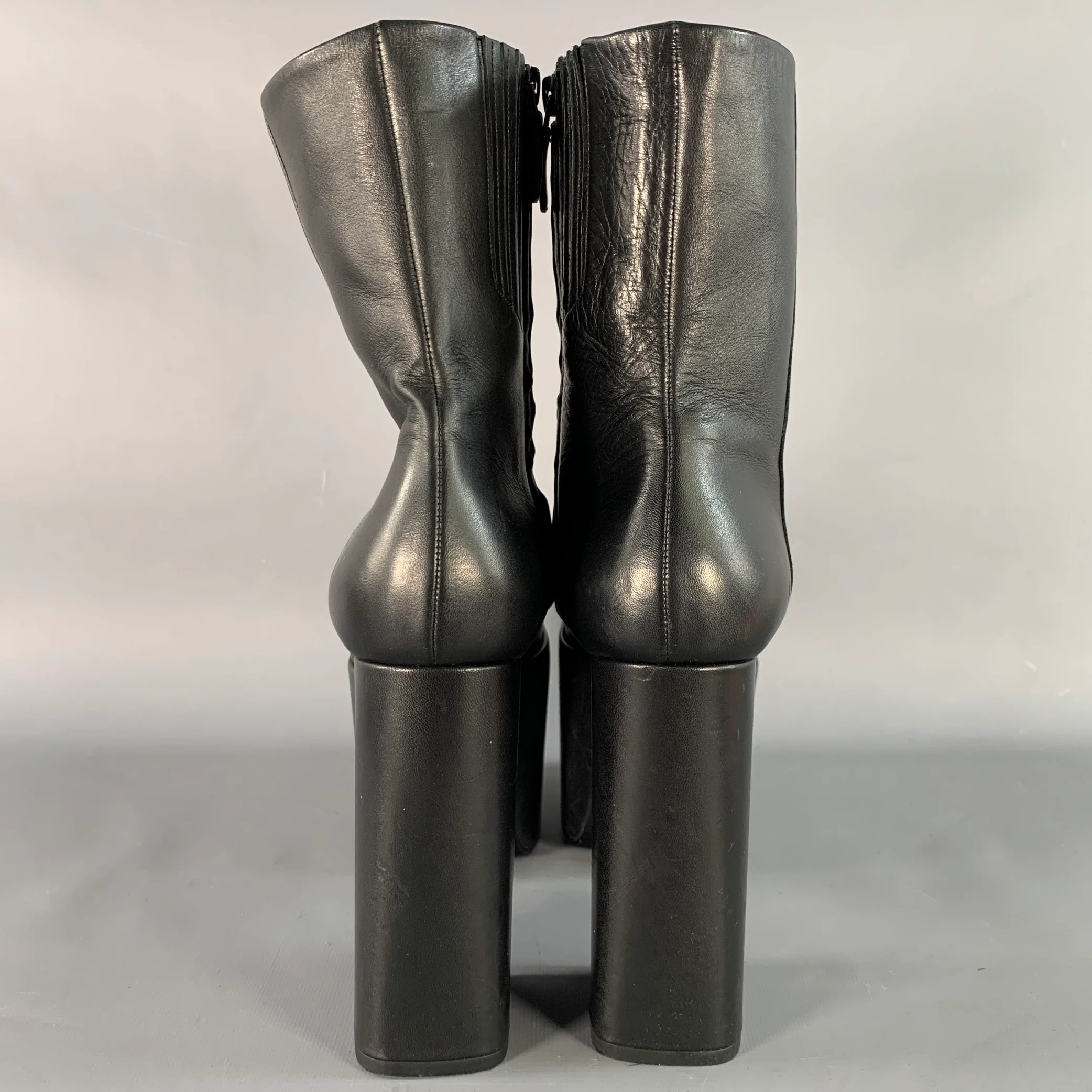 BALENCIAGA FW16 Runway Size 9 Black Leather Ankle Calf High Platform Boots - Image 4