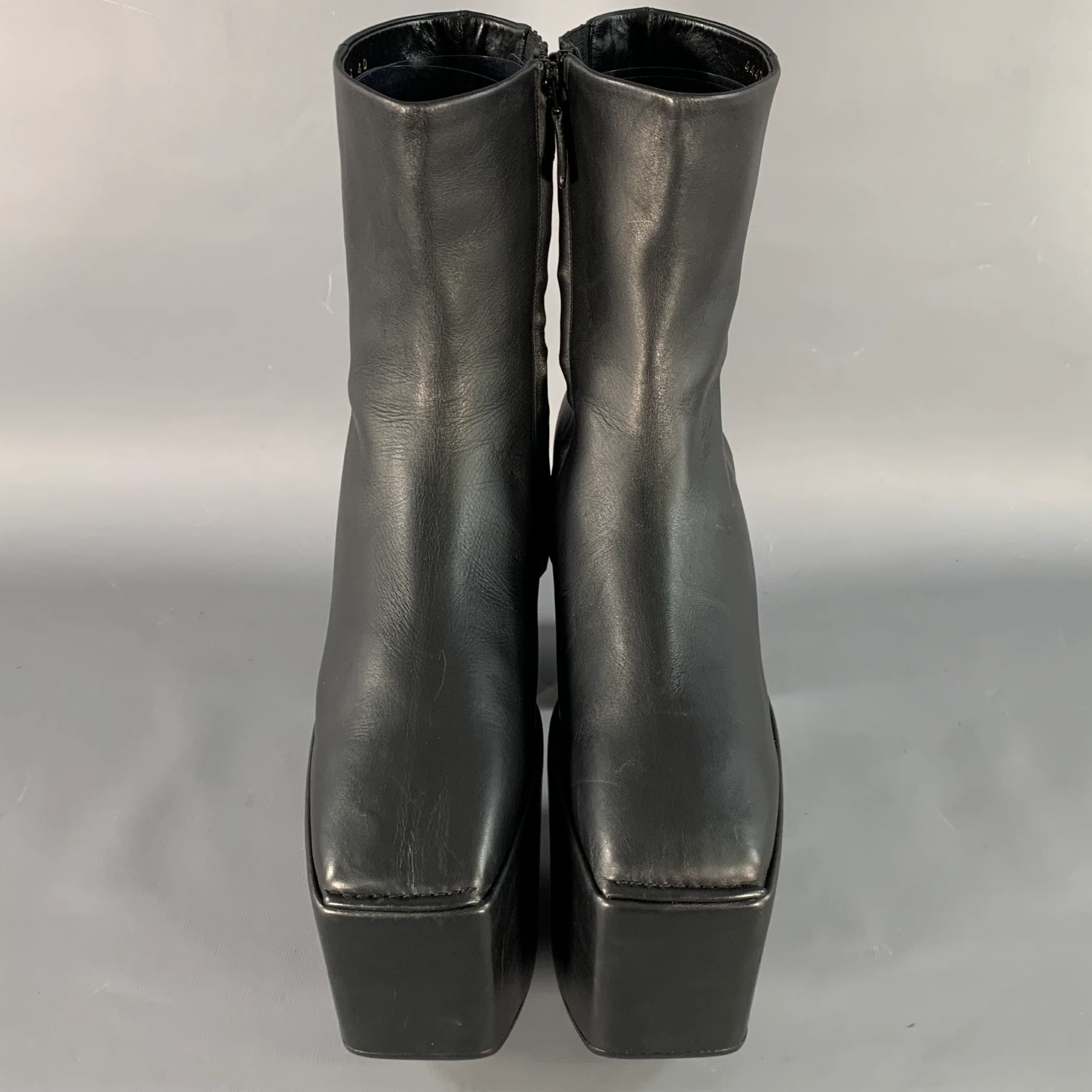 BALENCIAGA FW16 Runway Size 9 Black Leather Ankle Calf High Platform Boots - Image 5