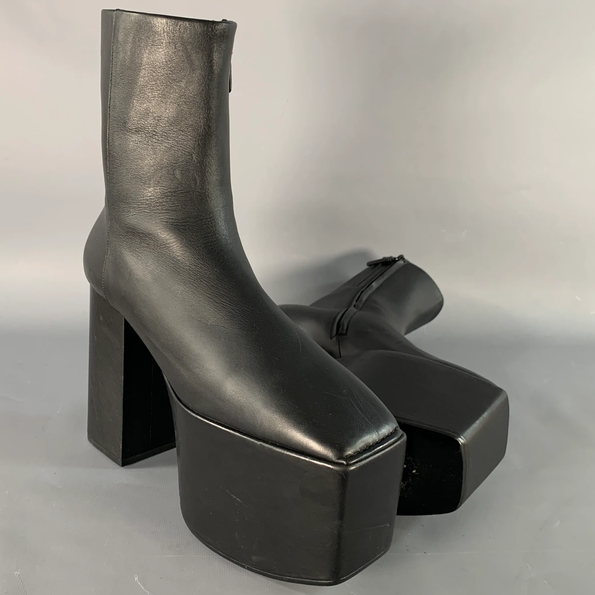 BALENCIAGA FW16 Runway Size 9 Black Leather Ankle Calf High Platform Boots - Image 6