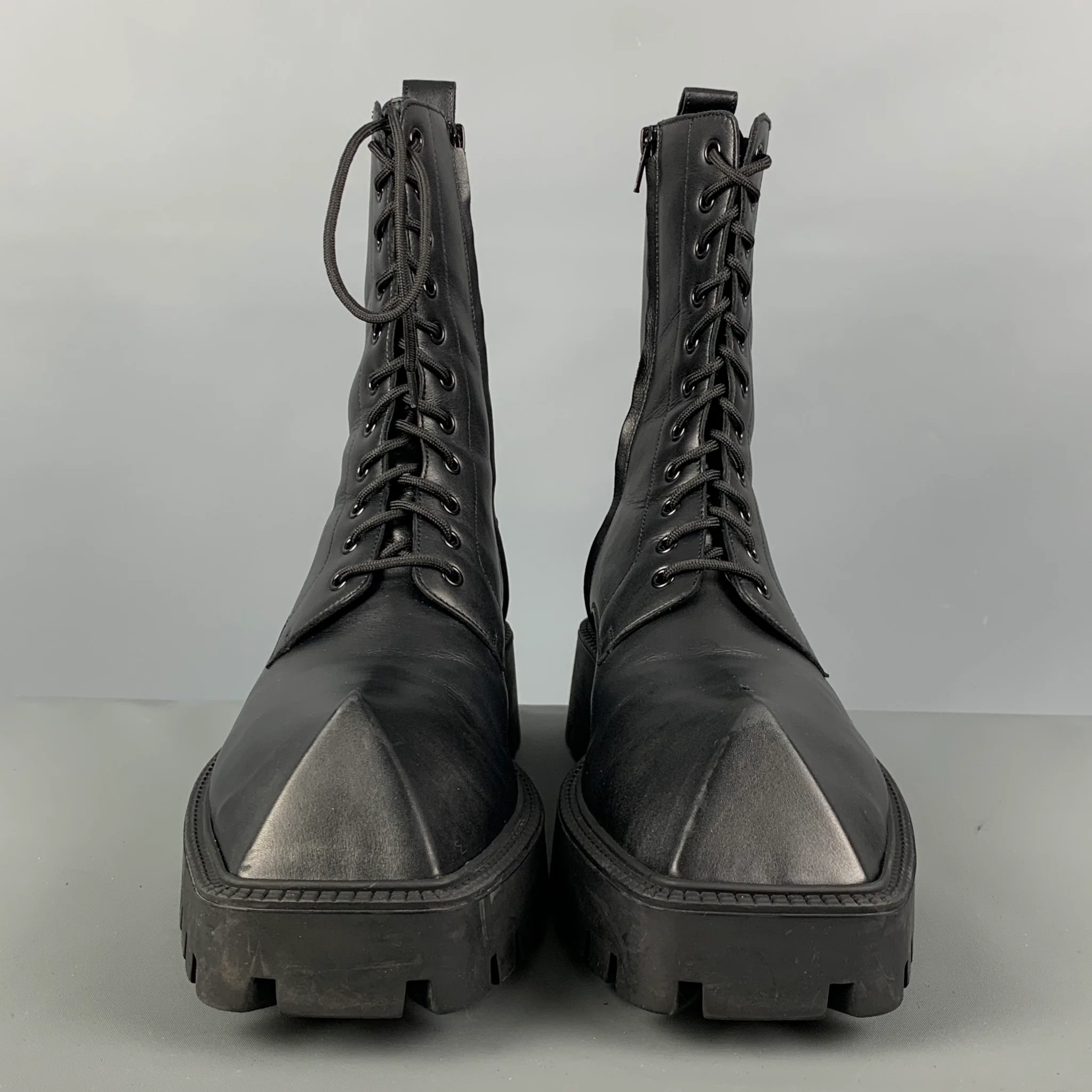BALENCIAGA Rhino Size 11 Black Lace Up Pyramid Chuncky Boots - Image 4