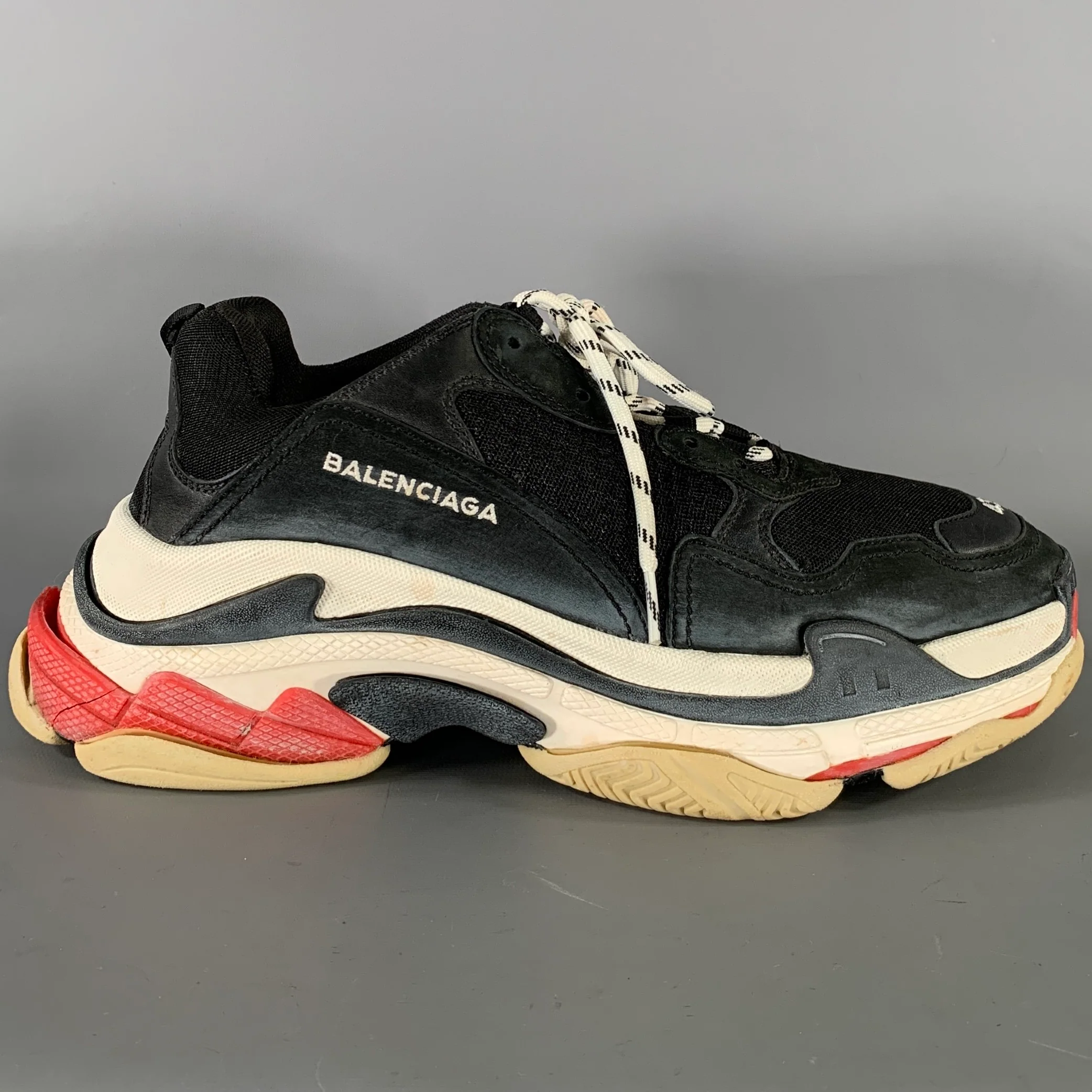 BALENCIAGA Size 10 Black White Triple S Mesh Lace Up Sneakers - Image 2