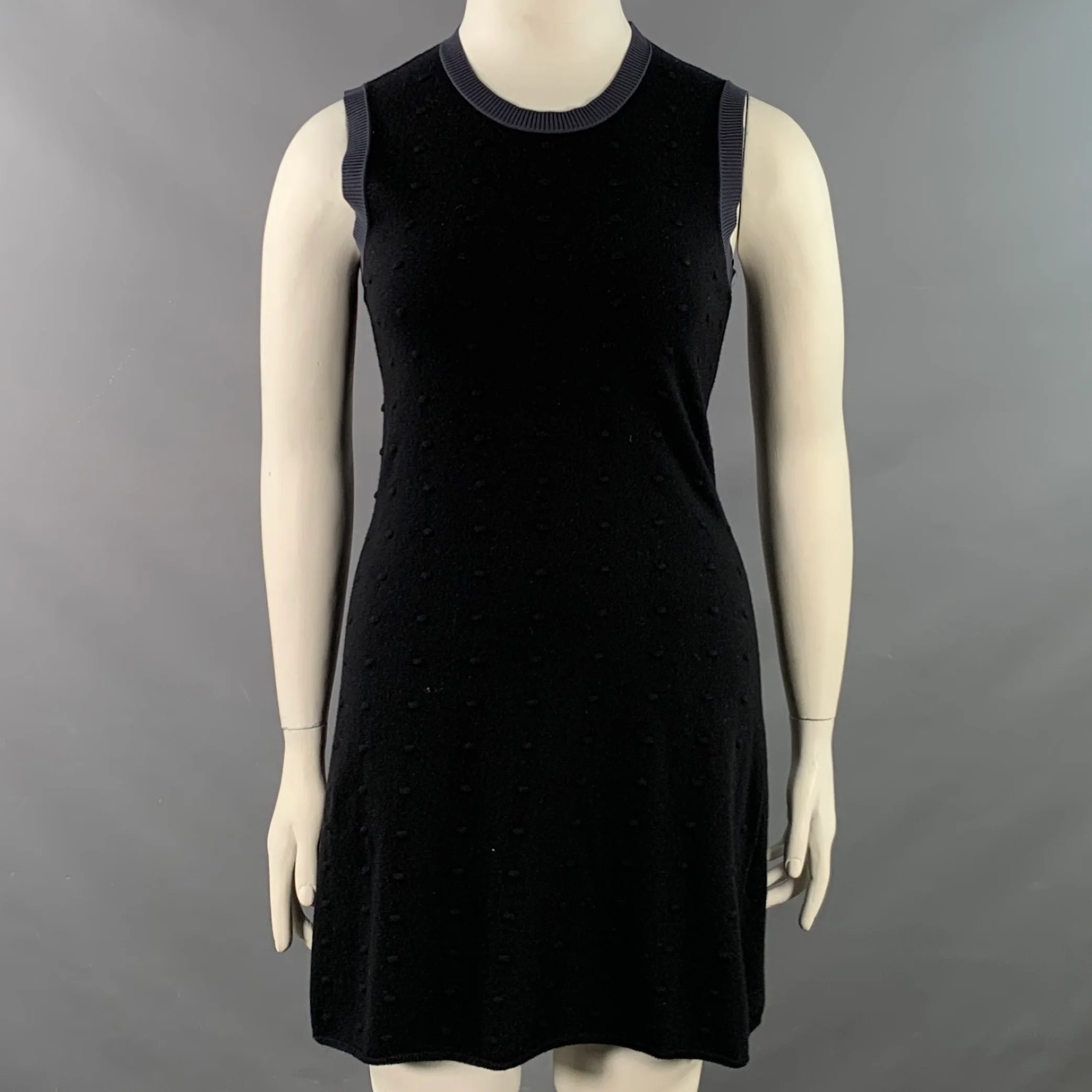 BALENCIAGA Size 10 Navy Blue Wool Blend Textured Dots Sleeveless Dress
