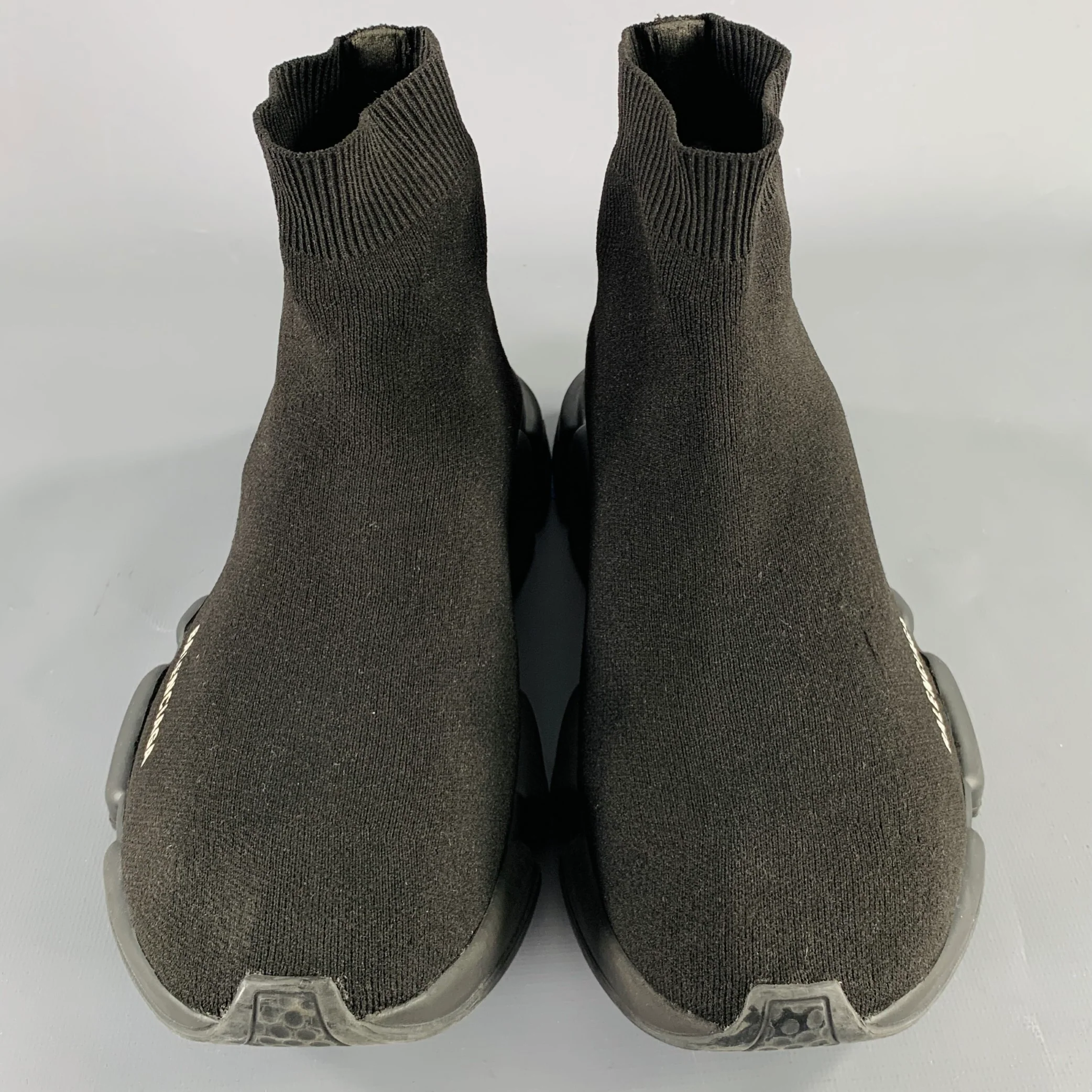 BALENCIAGA Size 10 Speed Stretch Knit Black White Logo Nylon Sock Boots - Image 4