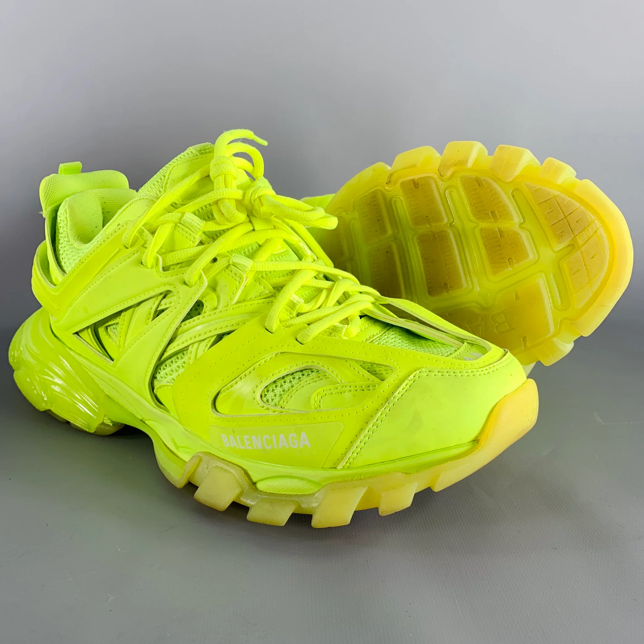 BALENCIAGA Size 11 Track 3 Green Neon Leather Nylon Lace-Up Sneakers - Image 5