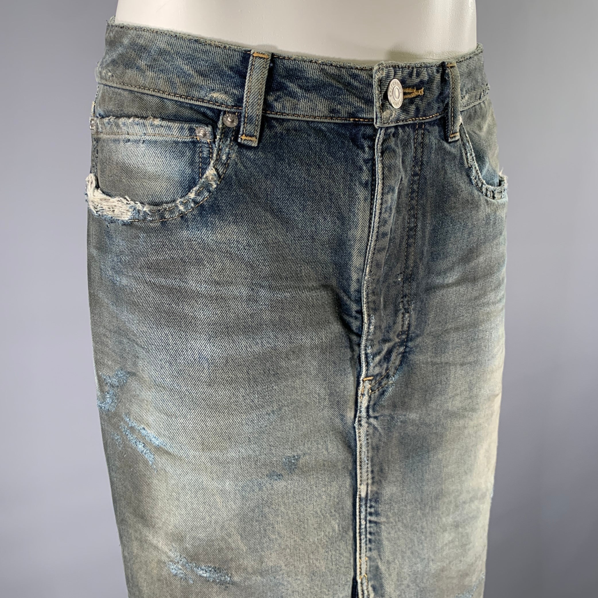 BALENCIAGA Size 2 Blue Mud Wash Cotton Denim Maxi Skirt - Image 3