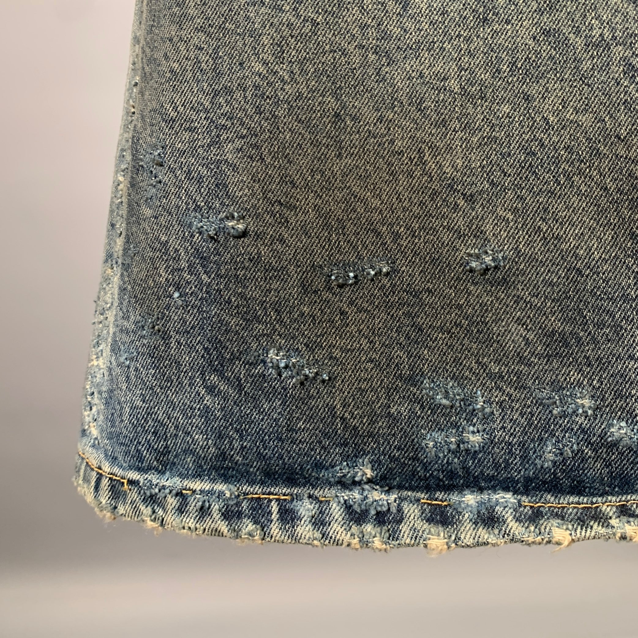 BALENCIAGA Size 2 Blue Mud Wash Cotton Denim Maxi Skirt - Image 7
