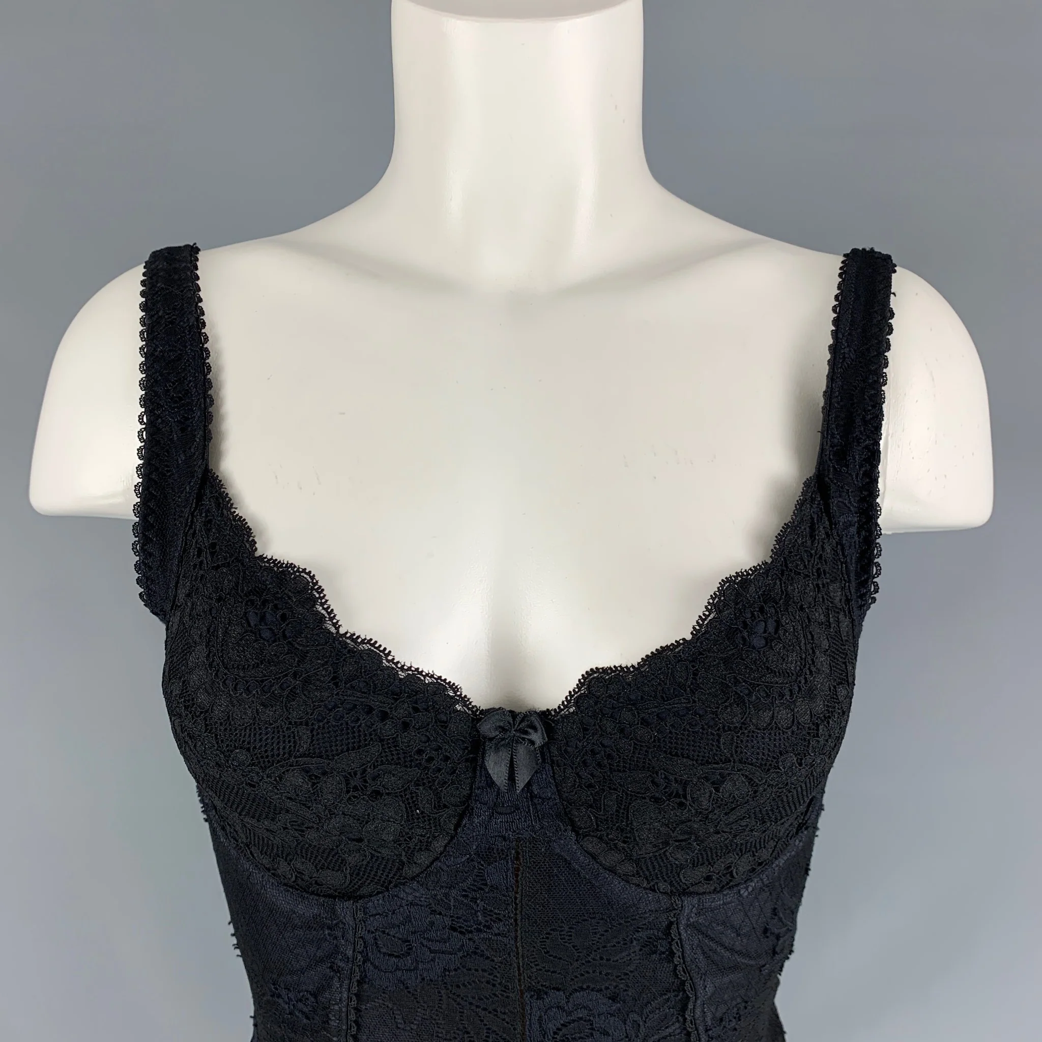 BALENCIAGA Size 4 Black Lace Fitted Mini Cocktail Dress - Image 2