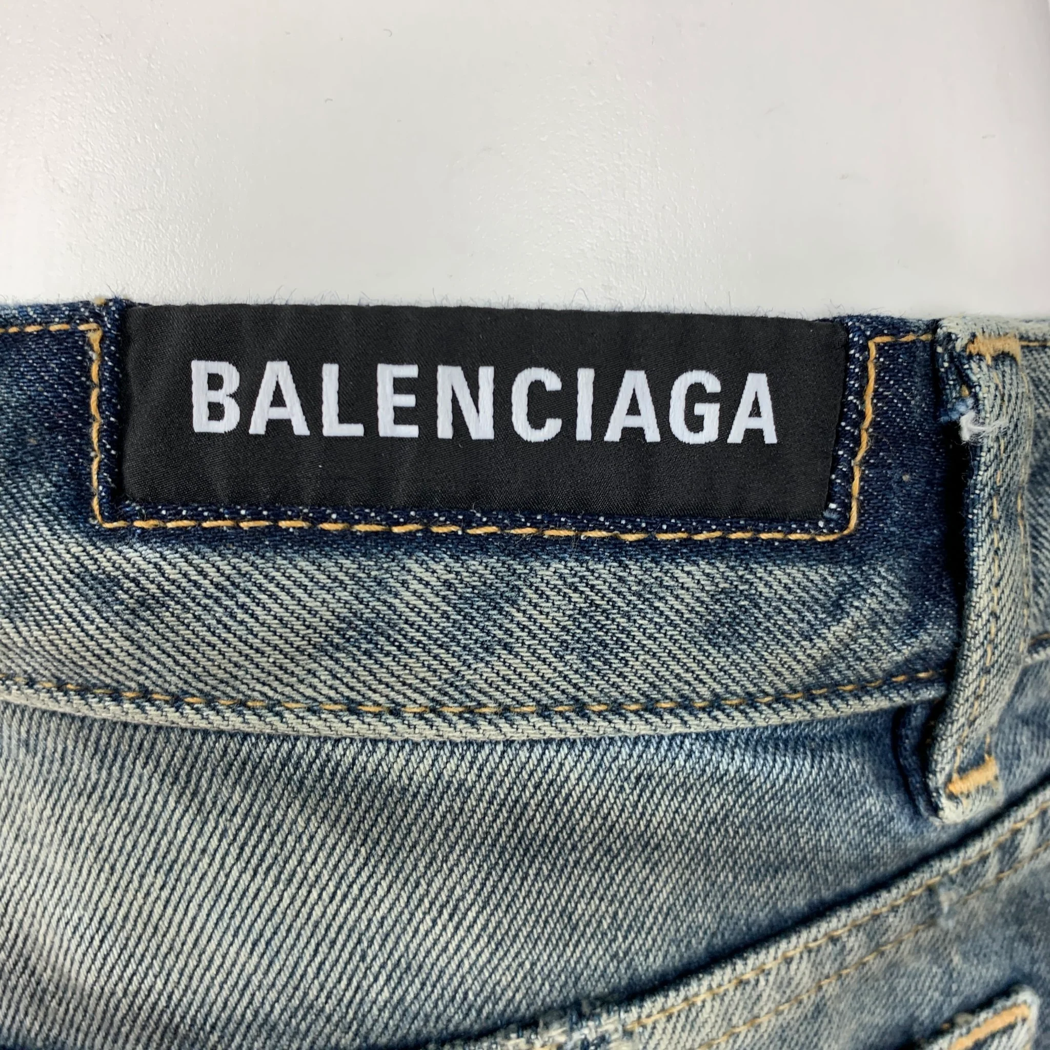 BALENCIAGA Size 6 Blue Grey Cotton Distressed Pencil Long Skirt - Image 4