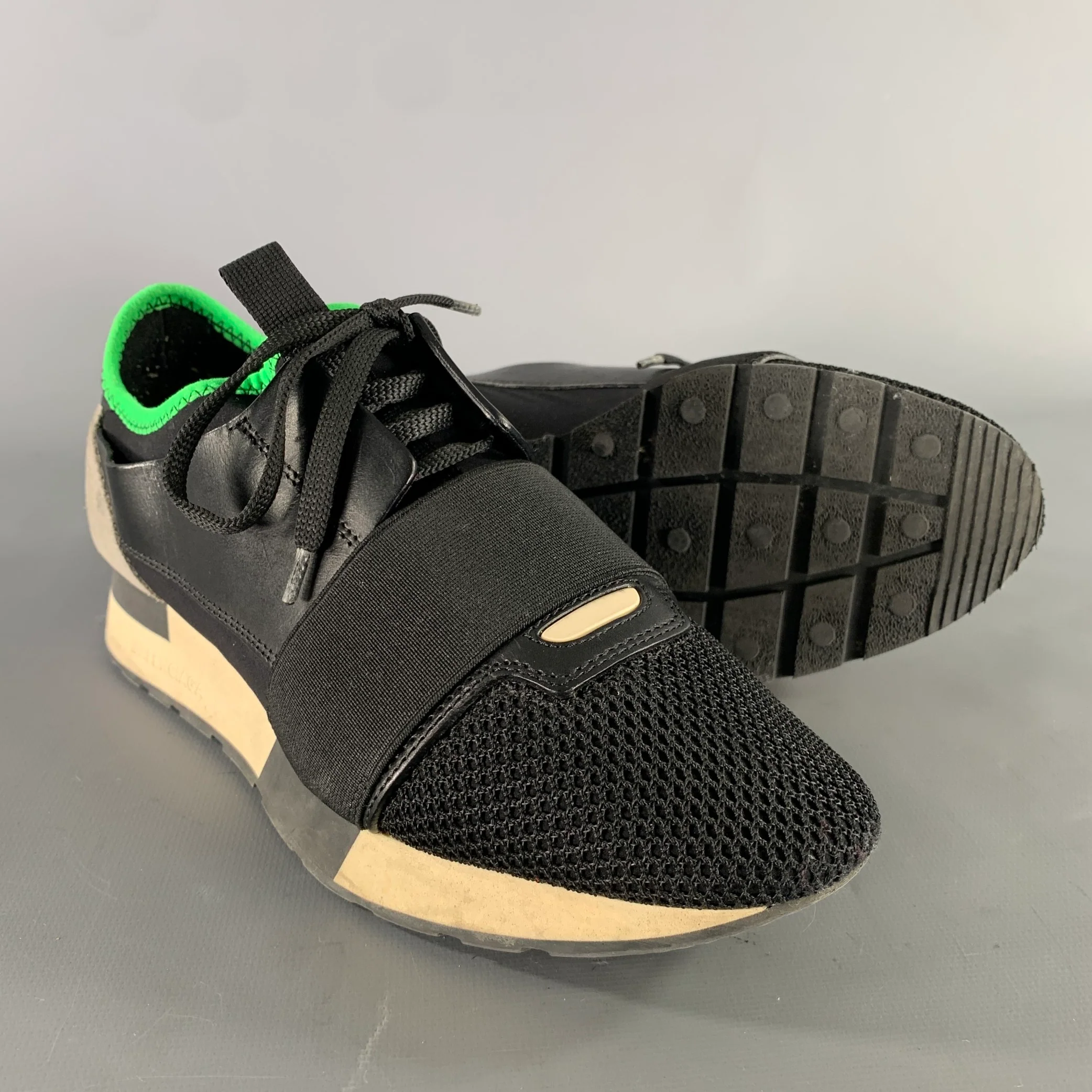 BALENCIAGA Size 7 Black Green Grey Mixed Patterns Runner Sneakers - Image 5