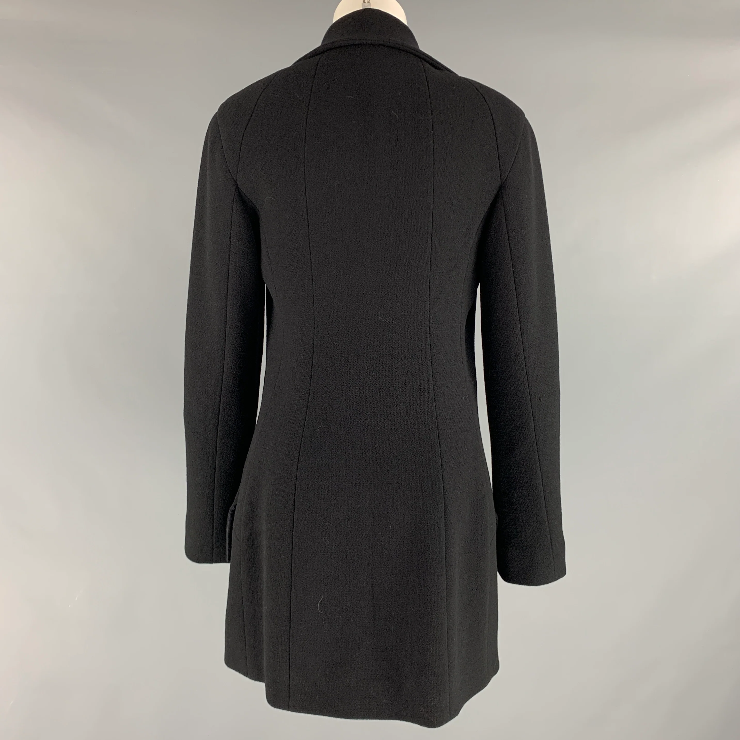 BALENCIAGA Size 8 Black Wool Single Breasted Coat - Image 3