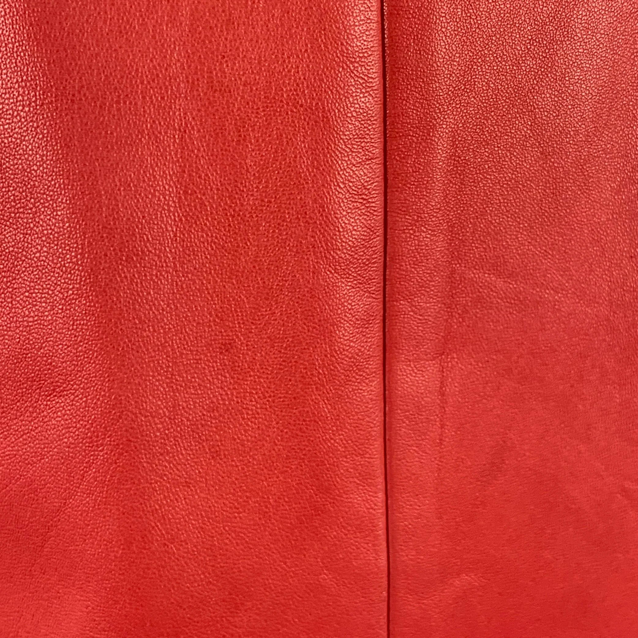 BALENCIAGA Size 8 Red Coral Lambskin Leather Sleeveless Shift Dress - Image 5