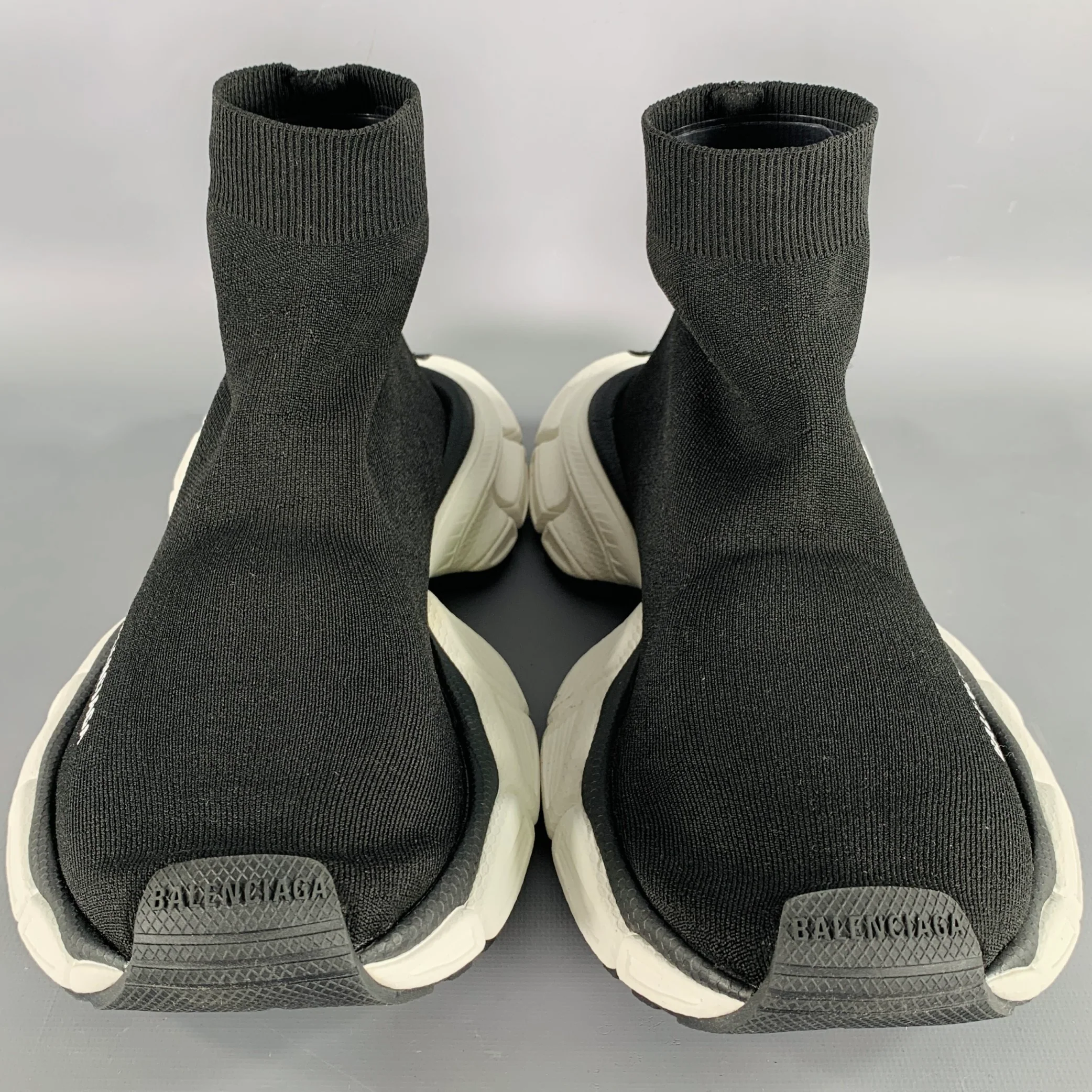 BALENCIAGA Size 8 Speed Stretch Knit Black White Logo Nylon Sock Sneakers - Image 4