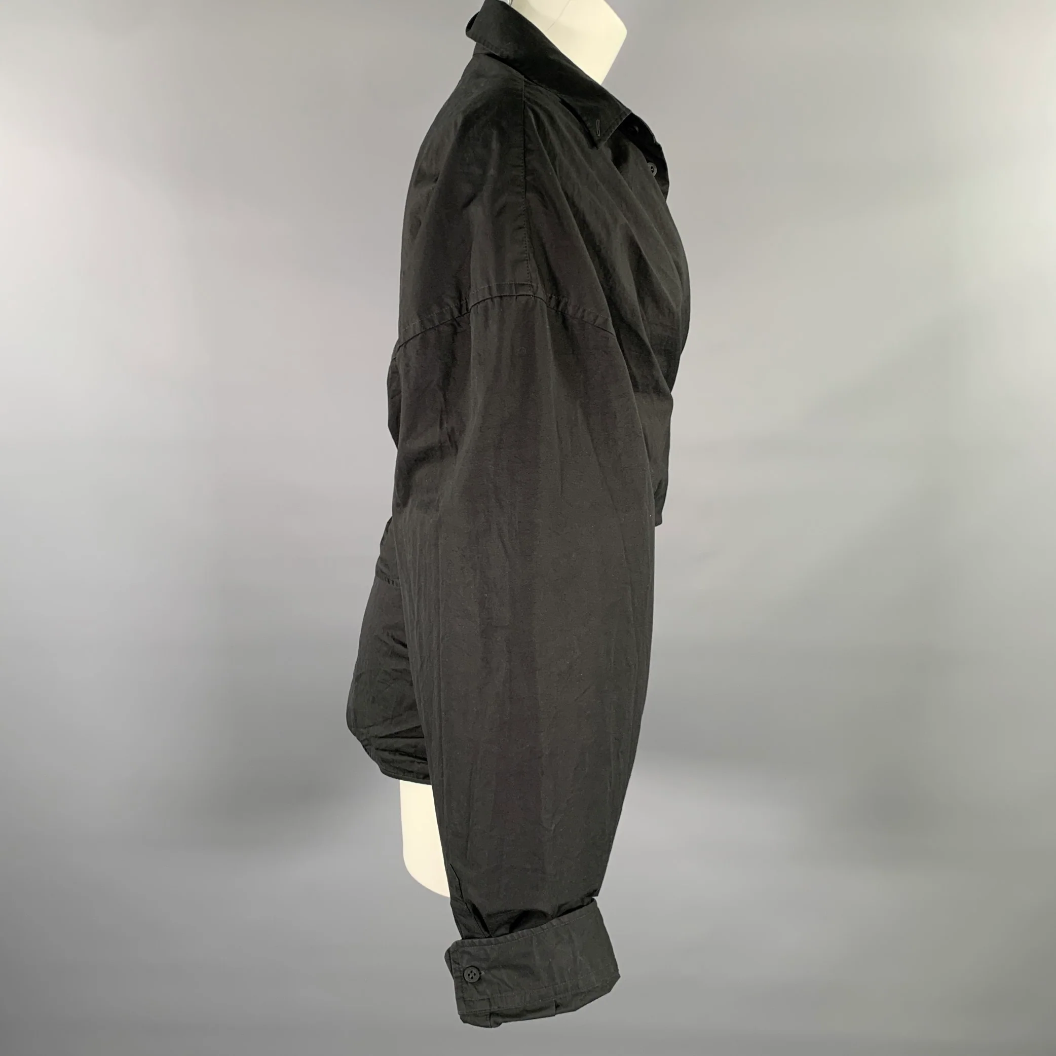 BALENCIAGA Size M Black Cotton Wrap Shirt - Image 3