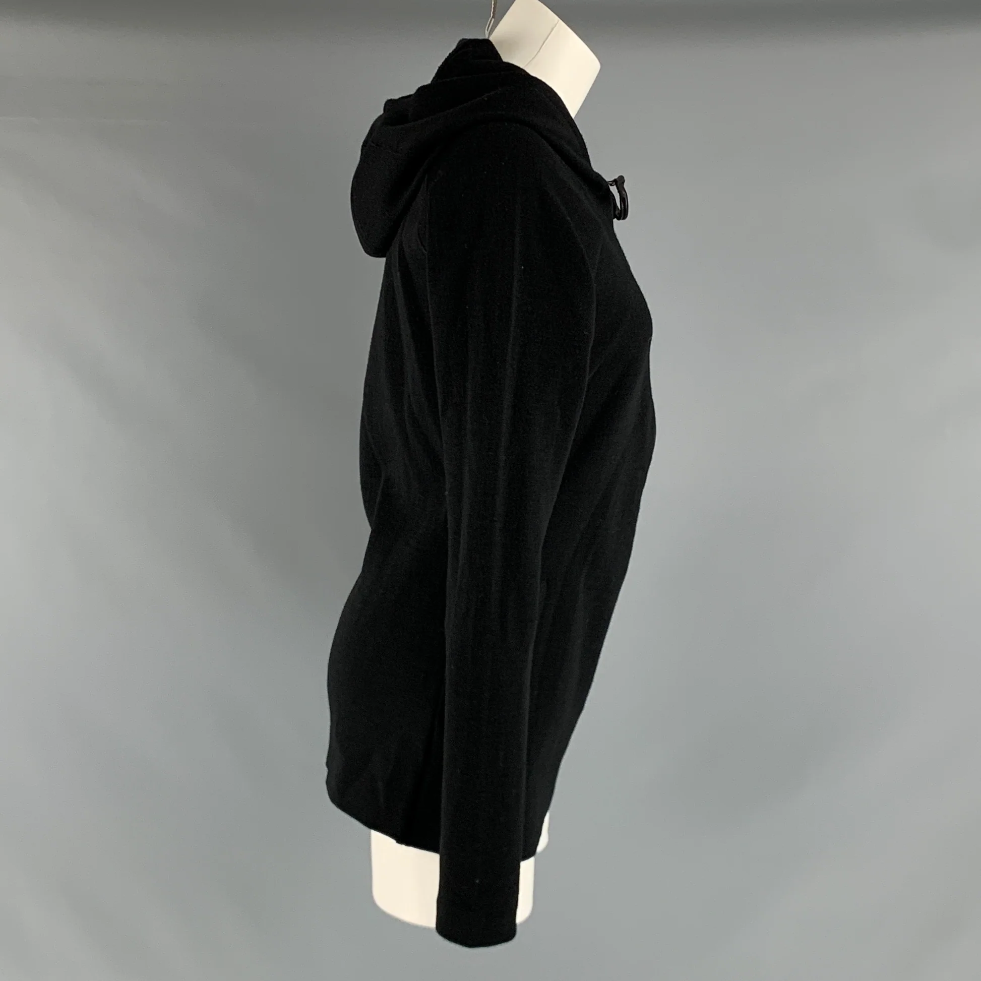 BALENCIAGA Size M Black Wool Solid Hooded Jacket - Image 3