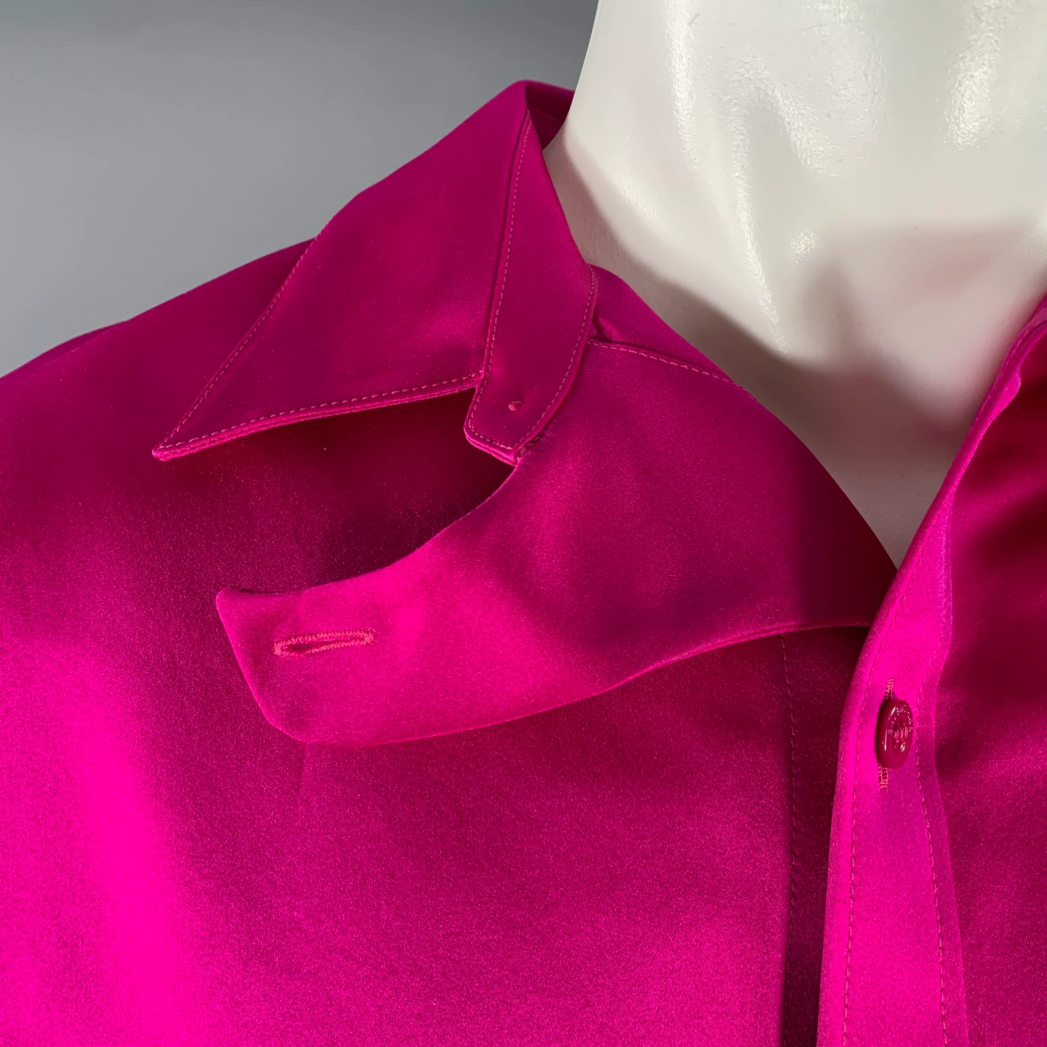 BALENCIAGA Size M Pink Fuchsia Silk Button Up Long Sleeve Shirt - Image 6