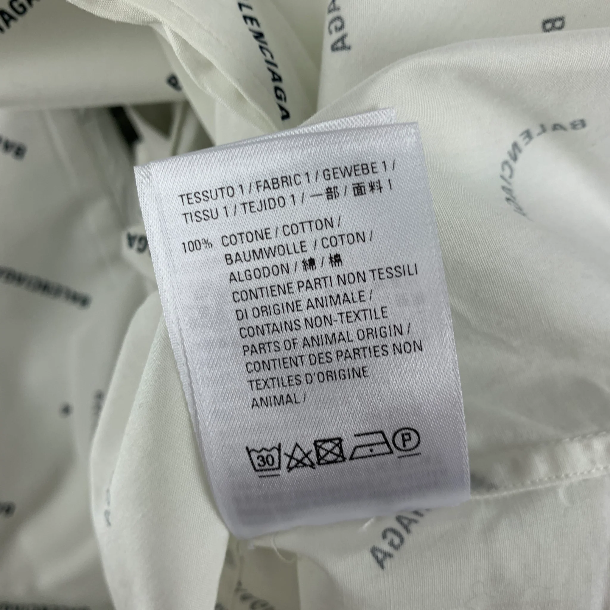 BALENCIAGA Size M White Black Logo Cotton Button Down Short Sleeve Shirt - Image 6