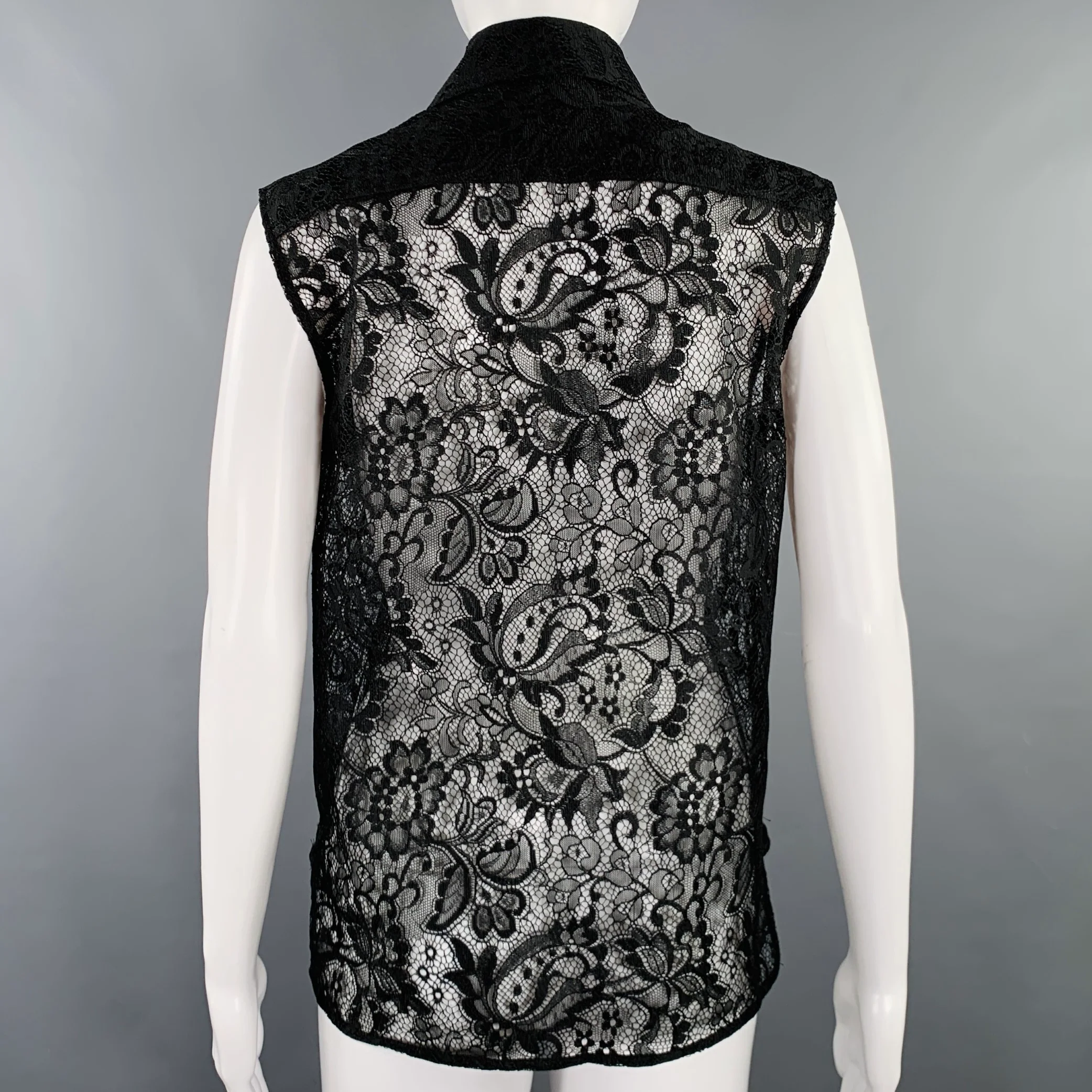 BALENCIAGA Size S Black Blue Polyester Blend Lace Sleeveless Shirt - Image 3