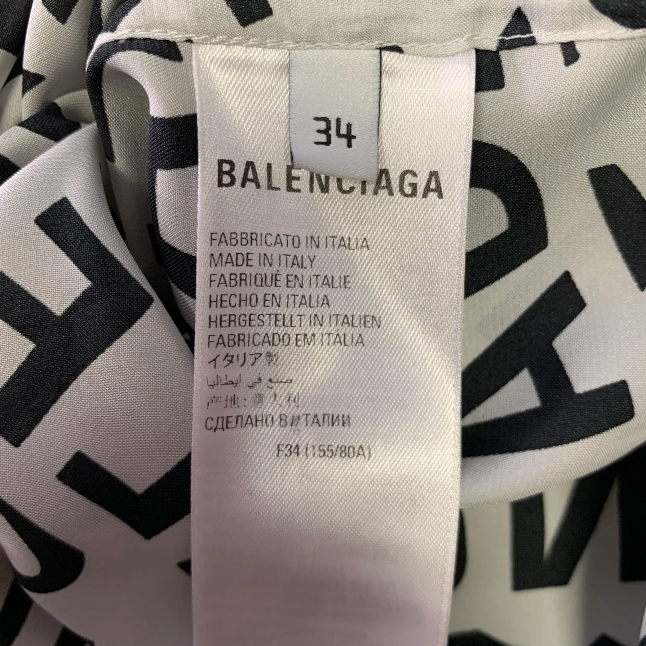 BALENCIAGA Size S Black White Monogram Polyester Button Up Long Sleeve Shirt - Image 6