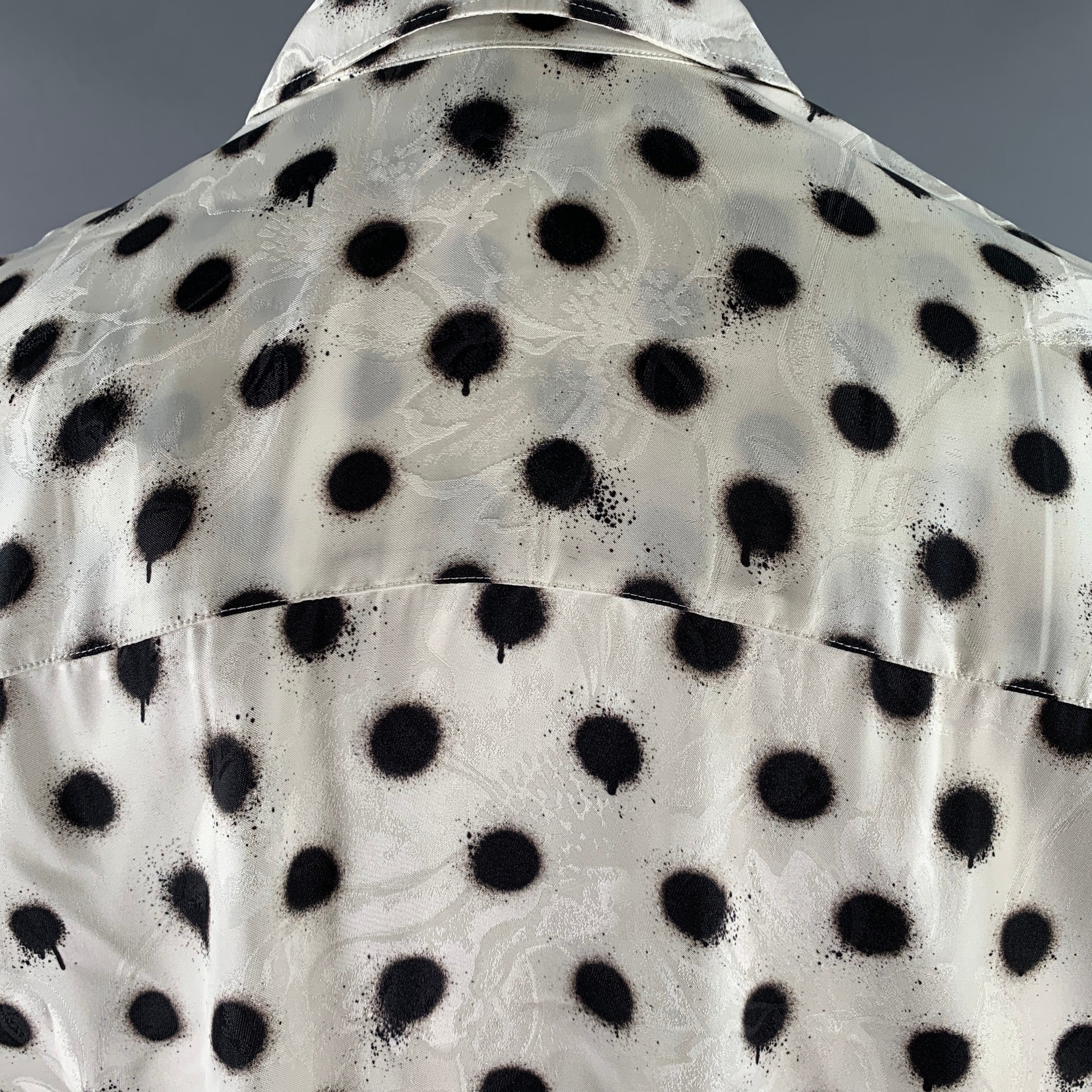 BALENCIAGA Size S White Black Polka Dot Viscose Silk Long Sleeve Shirt - Image 5