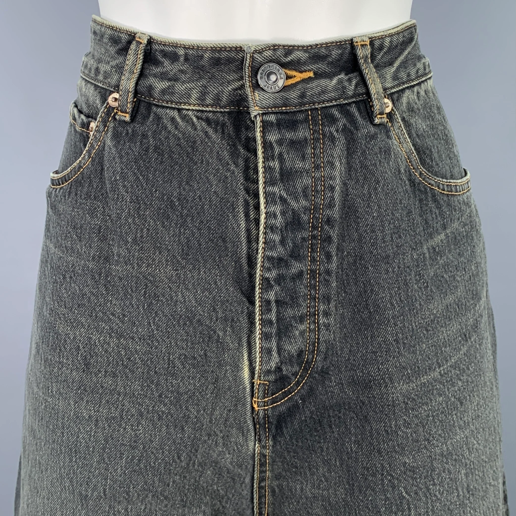 BALENCIAGA Size XS Indigo Cotton Wide Leg Jeans - Image 2