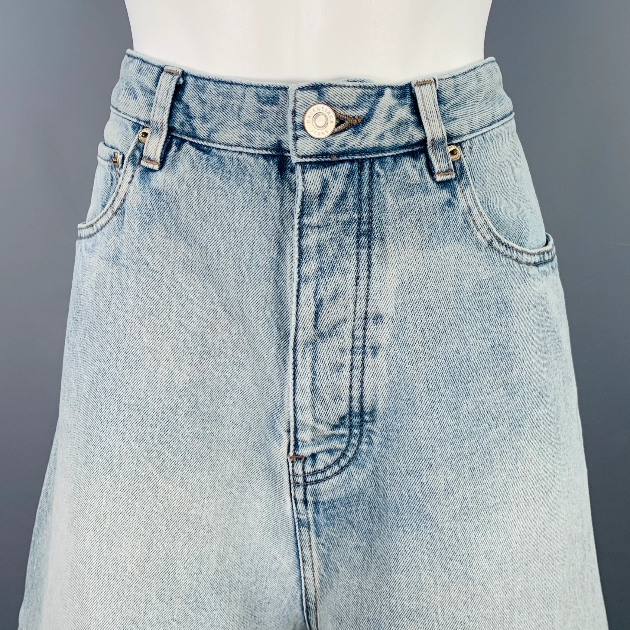 BALENCIAGA Size XS Light Blue Cotton Wide Leg Jeans - Image 2