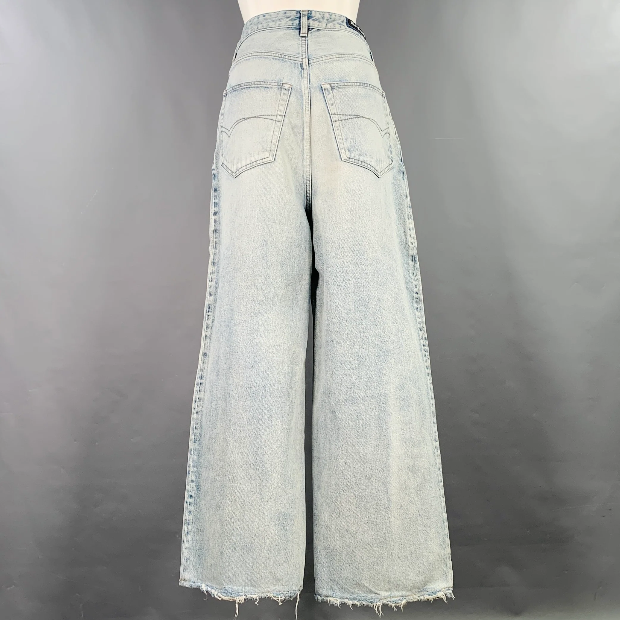 BALENCIAGA Size XS Light Blue Cotton Wide Leg Jeans - Image 3
