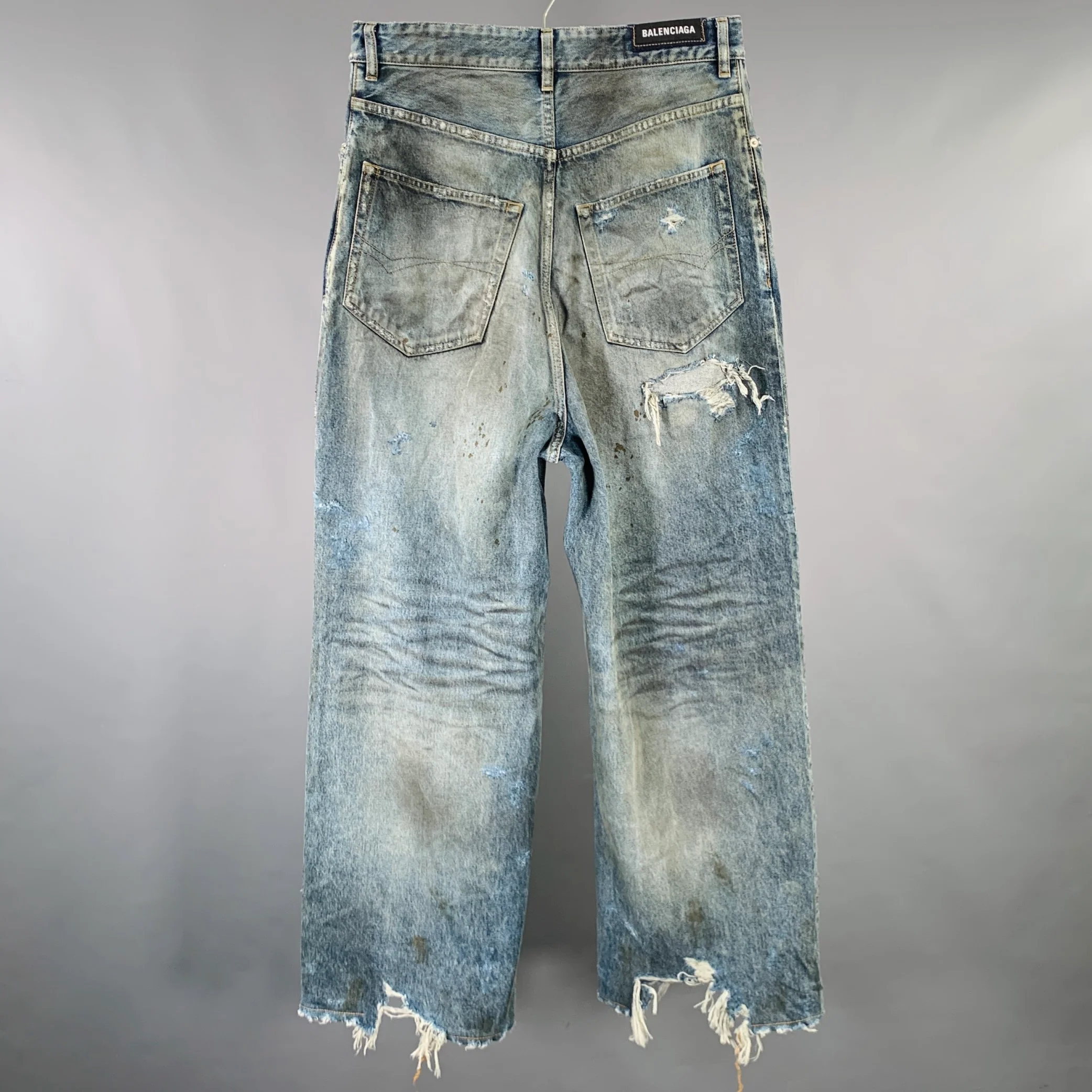 BALENCIAGA SS23 Size XS -Super Destroyed- Blue Grey Denim Drop Crotch Jeans - Image 2