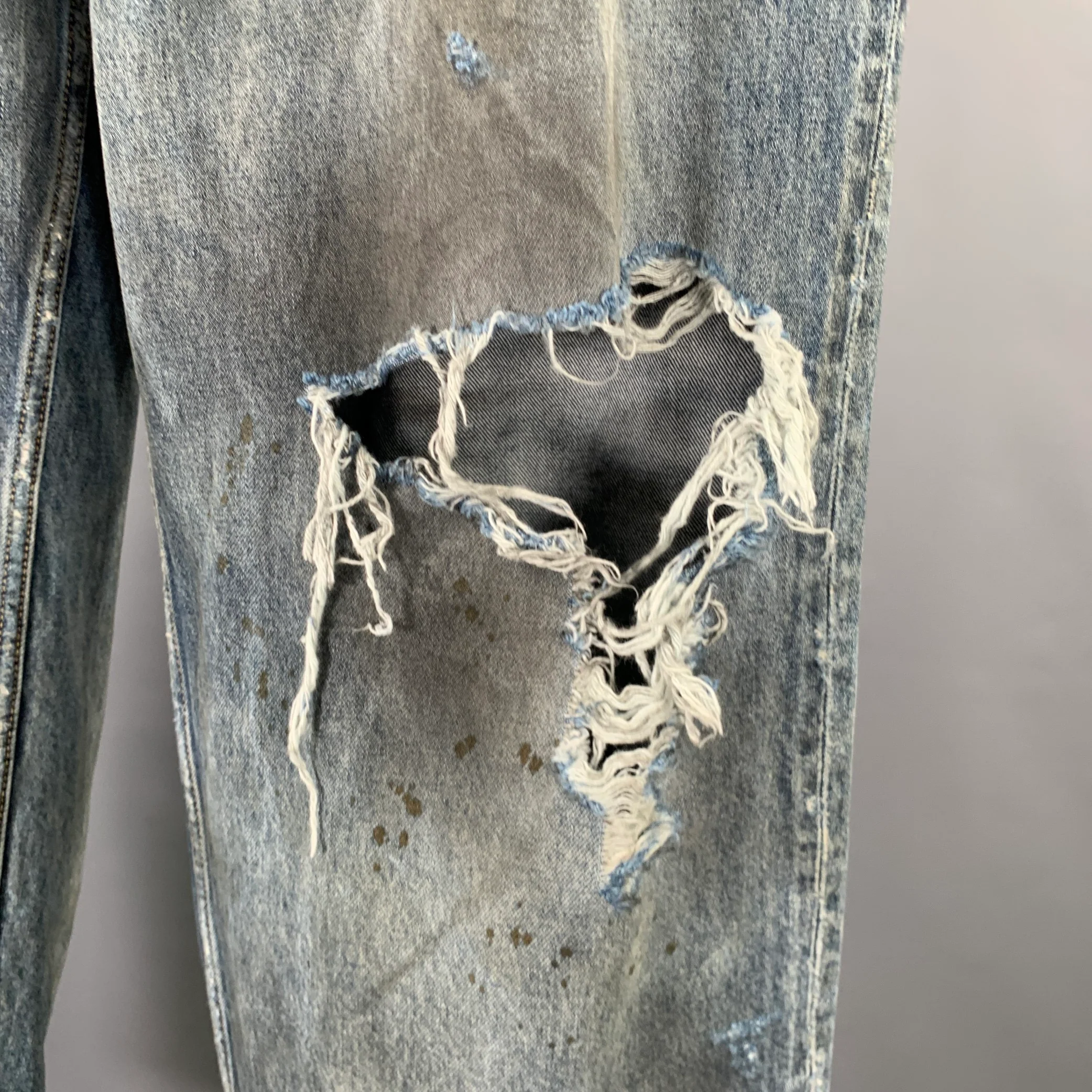 BALENCIAGA SS23 Size XS -Super Destroyed- Blue Grey Denim Drop Crotch Jeans - Image 5