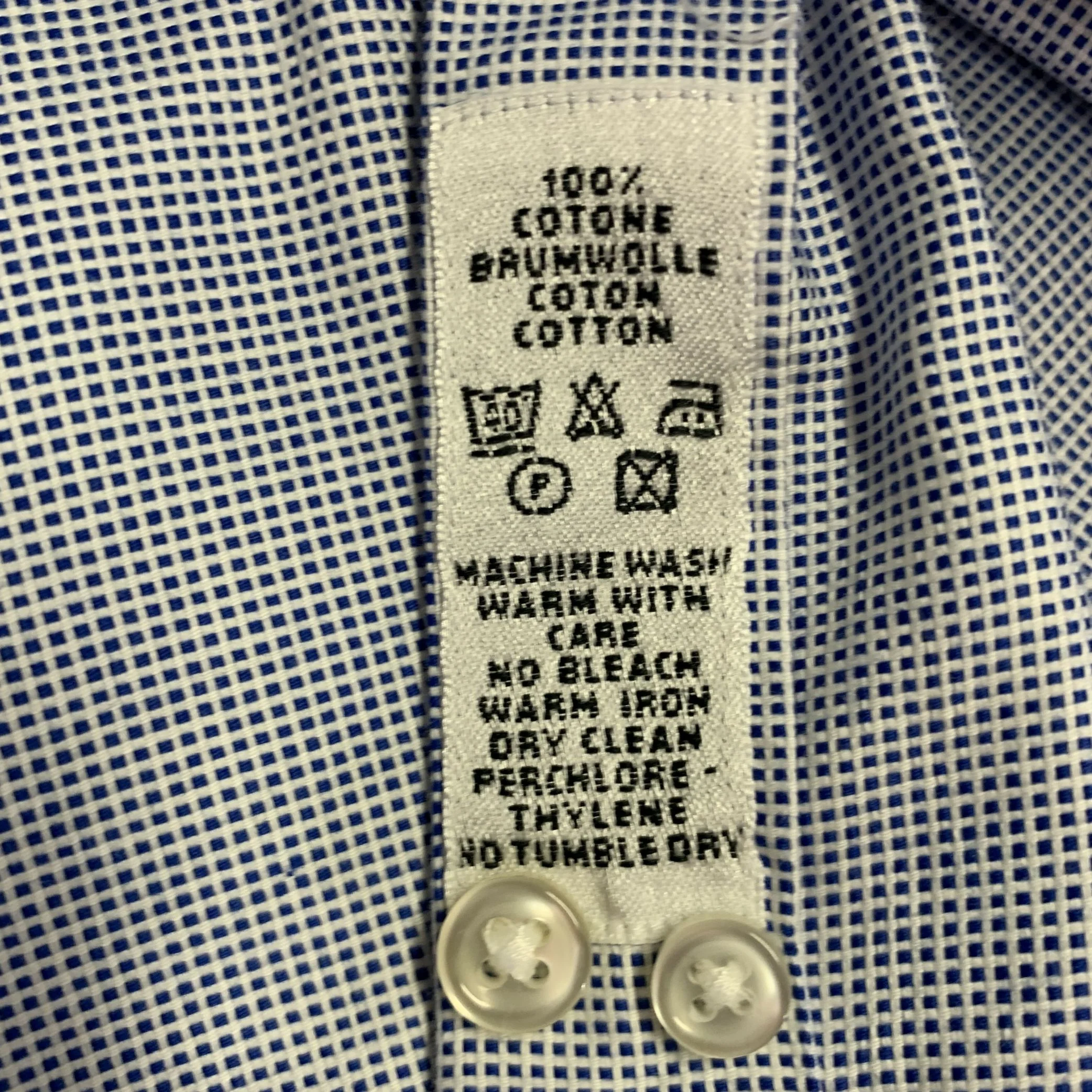 BALLANTYNE Size L Navy White Checkered Cotton Long Sleeve Shirt - Image 7