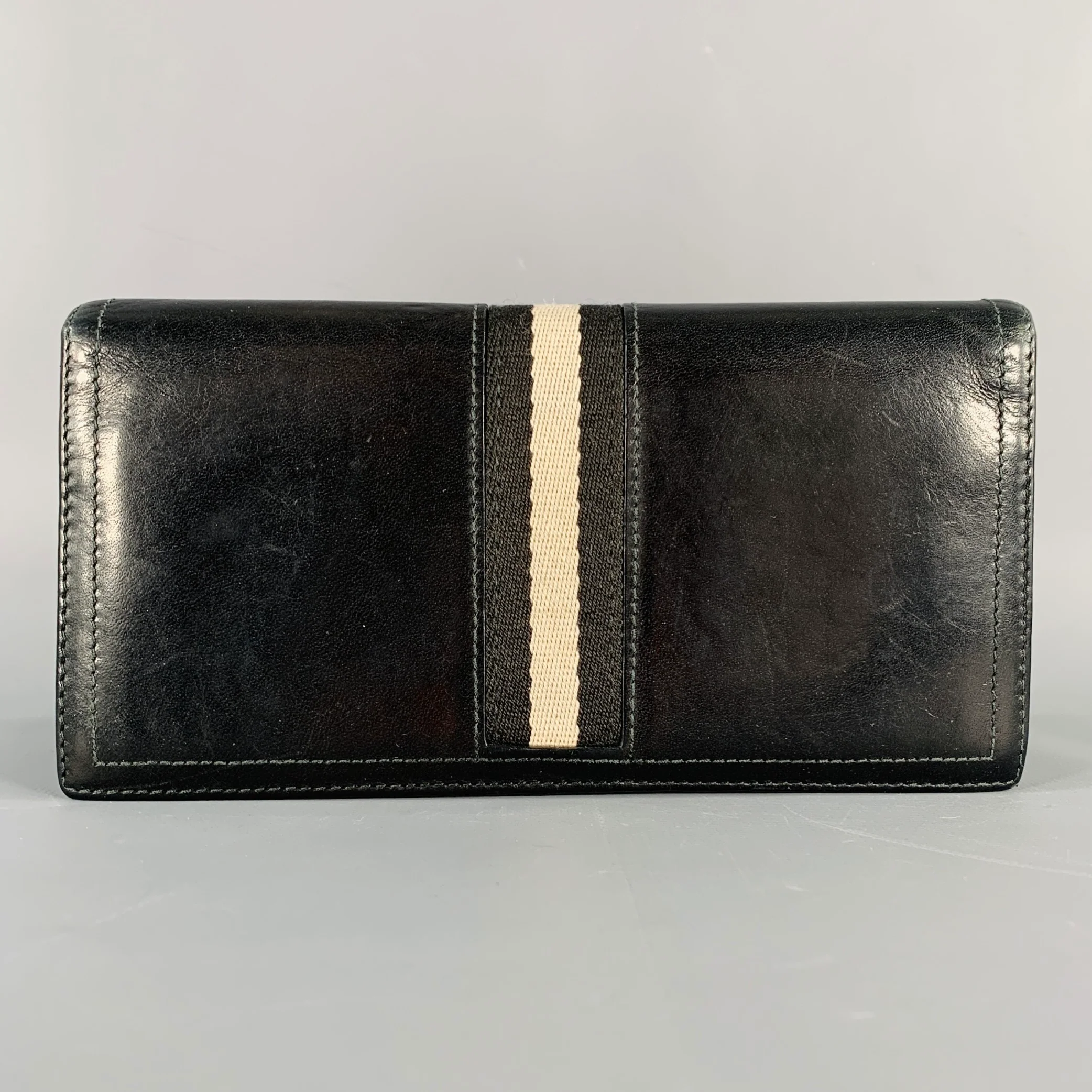 BALLY Black Grey Stripe Leather Wallet