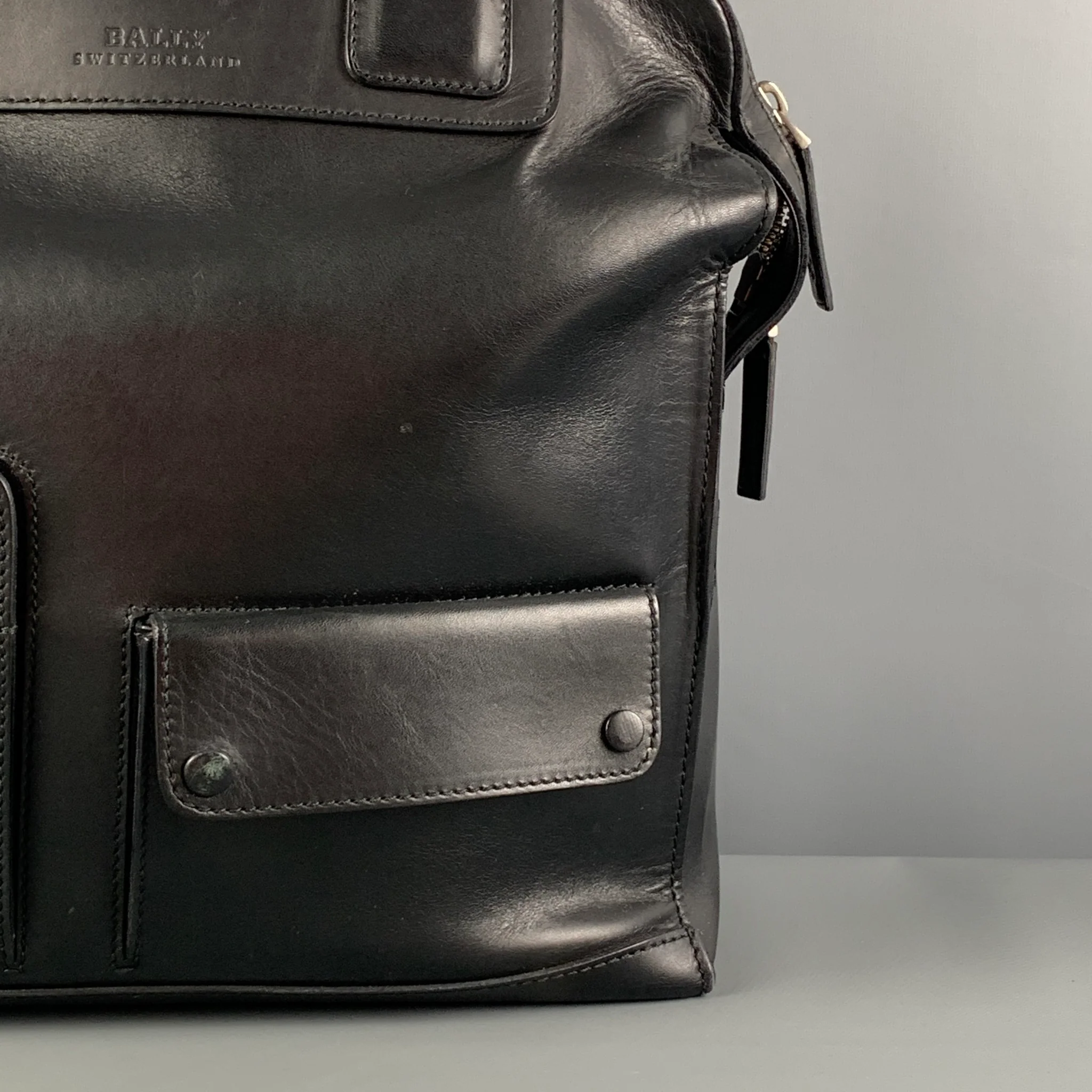 BALLY Black Leather Top Handles Tote Bag - Image 3
