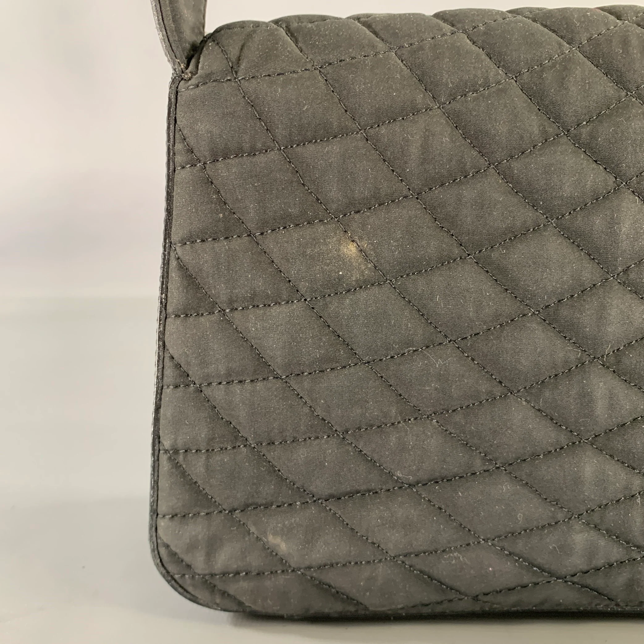 BALLY Black Silver Quilted Leather Fabric Shoulder Bag Handbag - Image 10