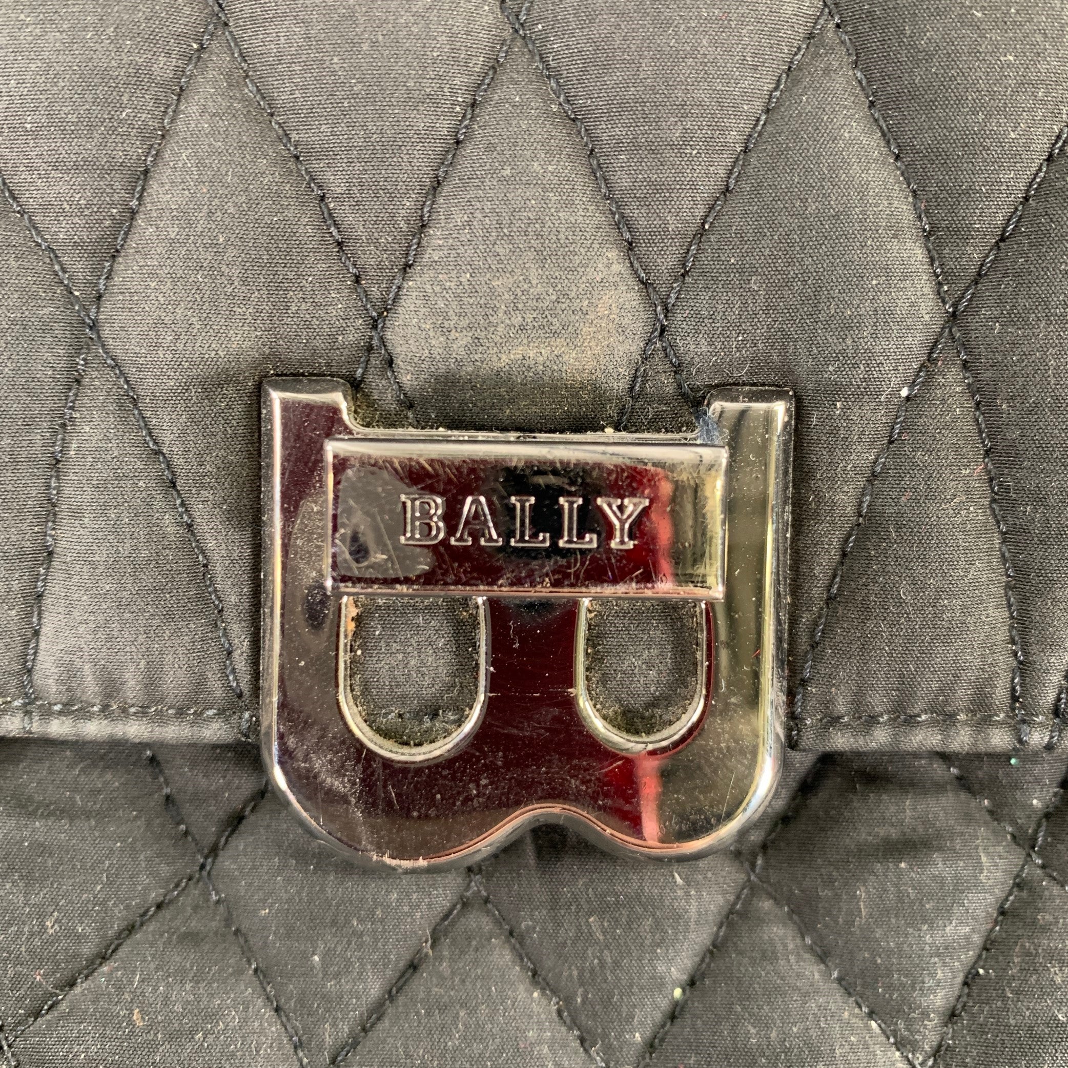 BALLY Black Silver Quilted Leather Fabric Shoulder Bag Handbag - Image 2