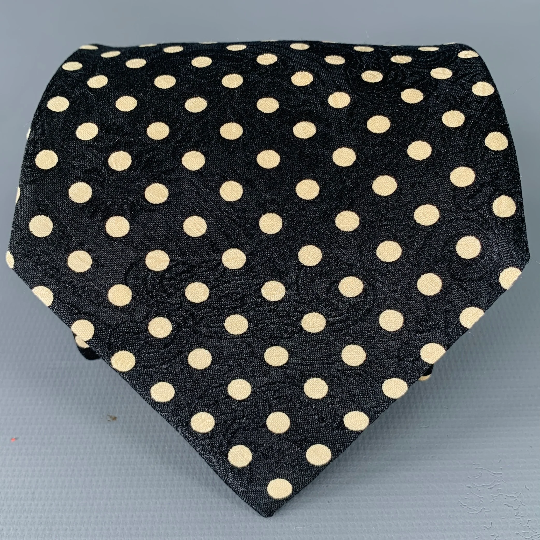 BALLY Black White Polka Dot Silk Tie