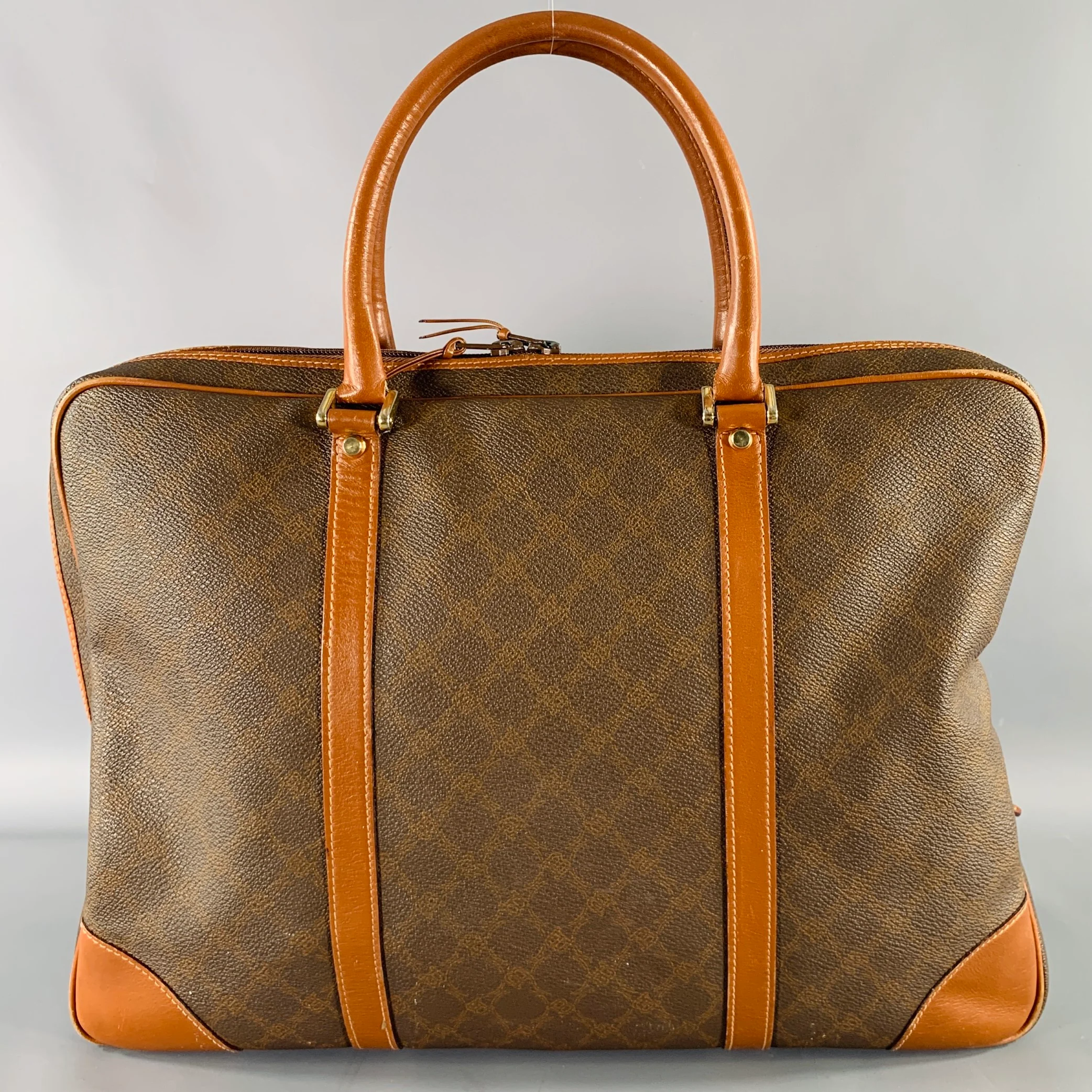 BALLY Brown Tan Monogram Coated Canvas Leather Briefcase - Image 4