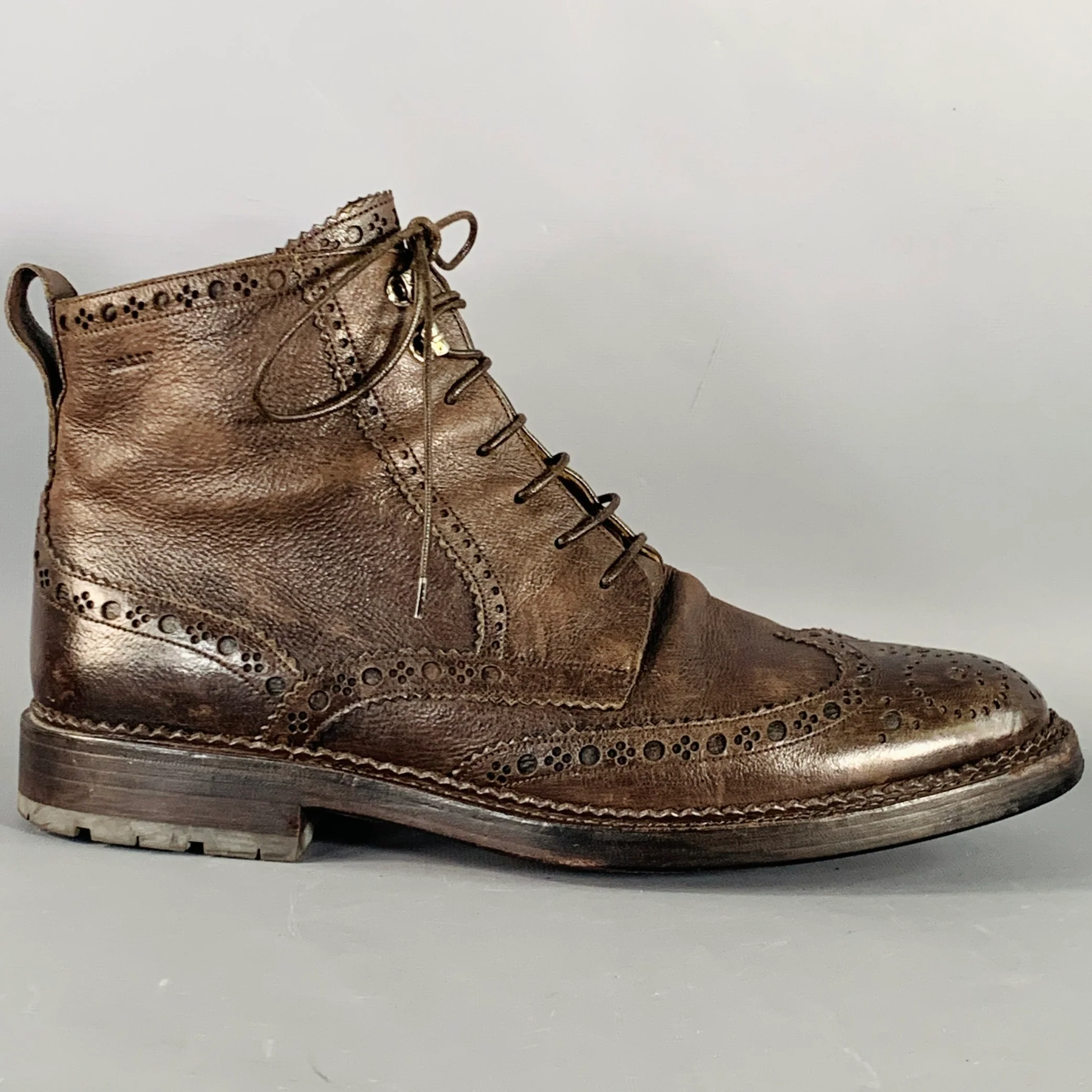 BALLY Size 10 Avery Brown Perforated Pebble Grain Leather Wingtip Boots - Image 2