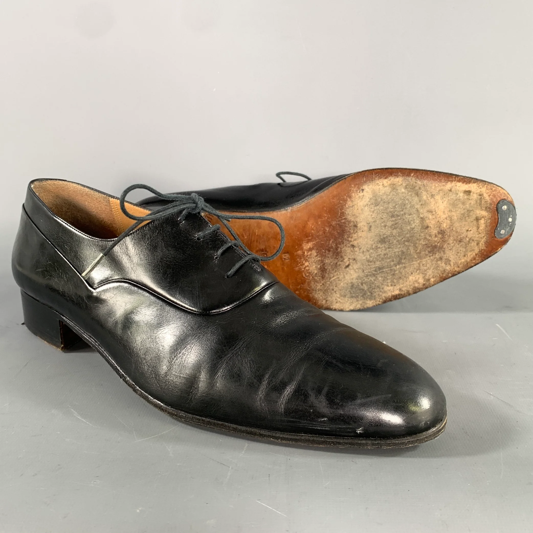 BALLY Size 10 Black Leather Lace Up Loafers - Image 5