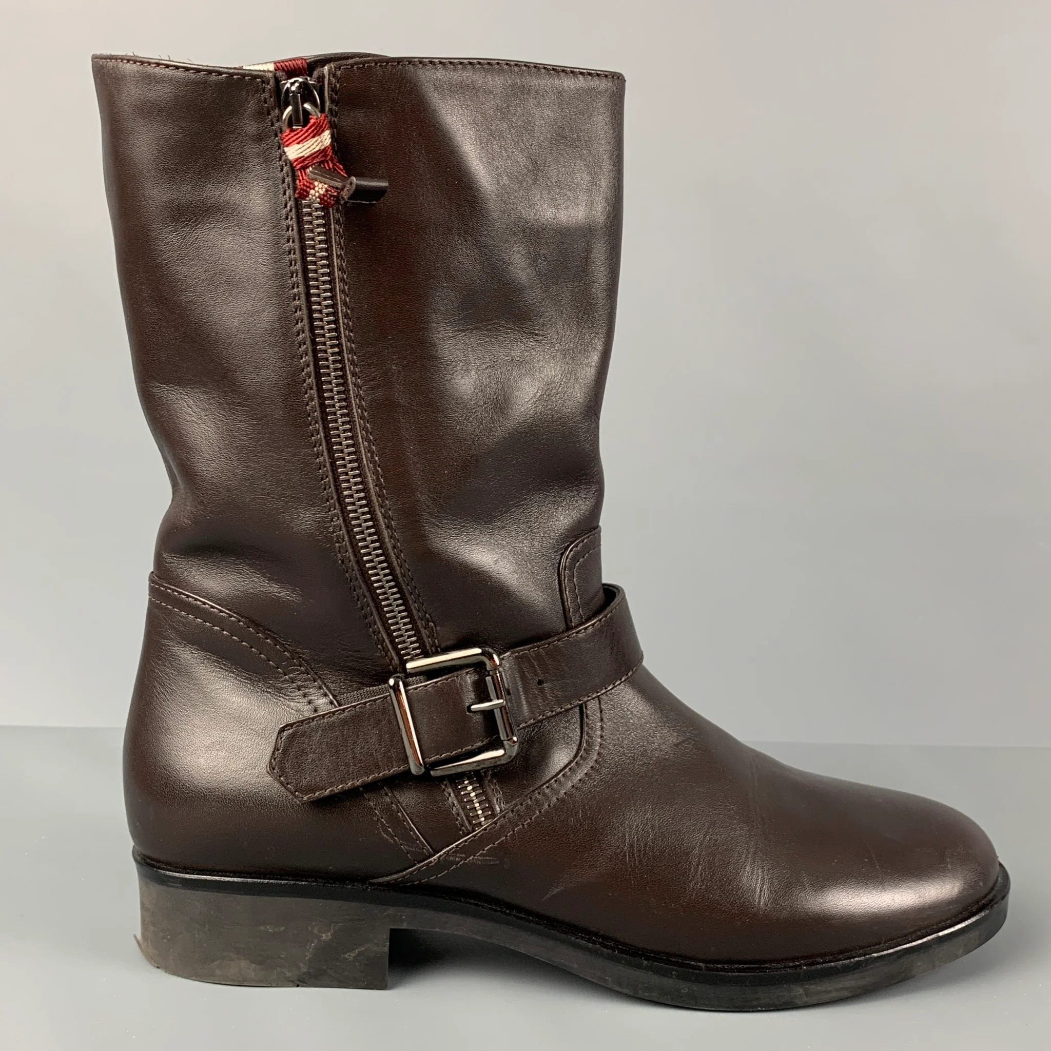 BALLY DESIA Size 12 Brown Leather Solid Belted Women Boots