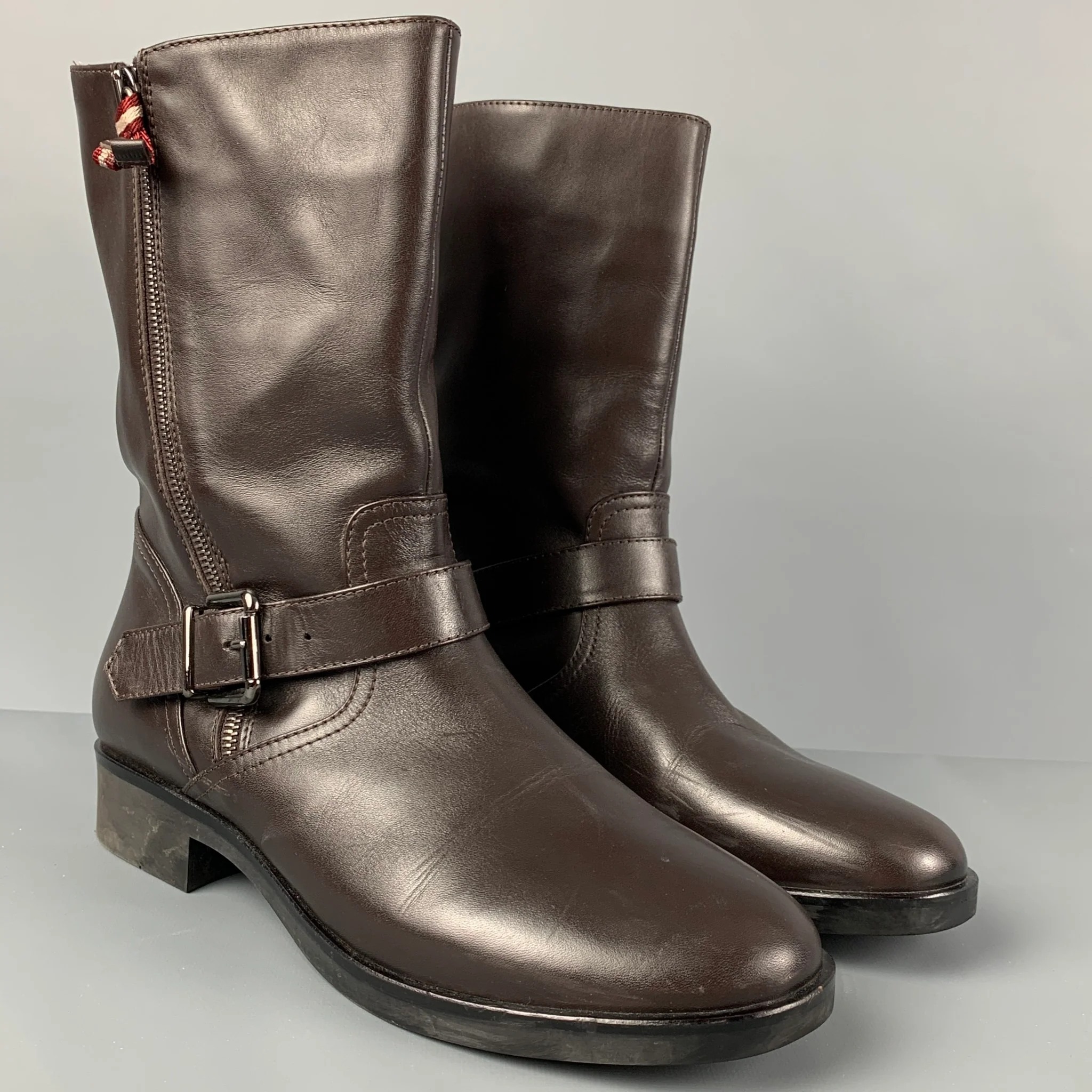 BALLY DESIA Size 12 Brown Leather Solid Belted Women Boots - Image 2