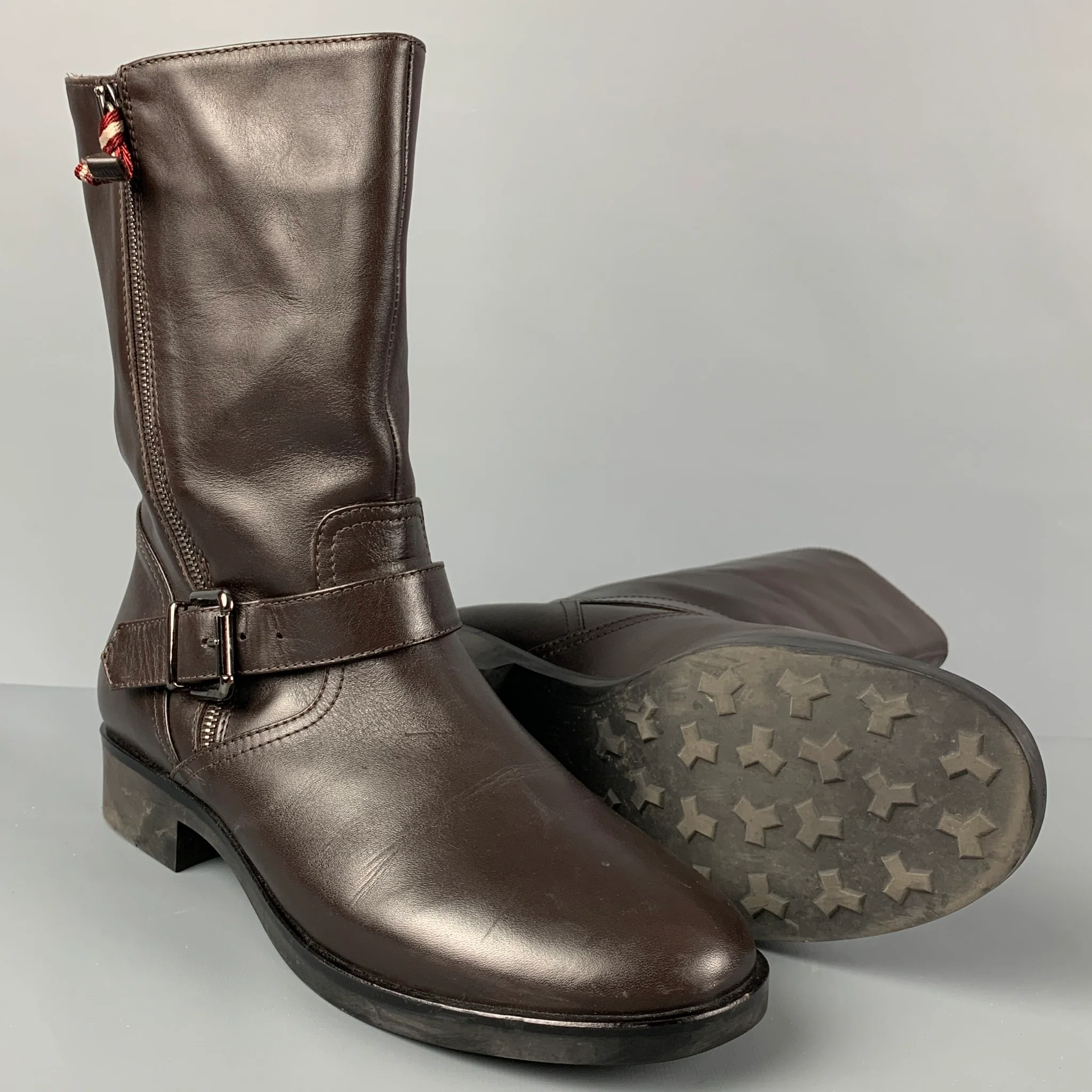 BALLY DESIA Size 12 Brown Leather Solid Belted Women Boots - Image 3