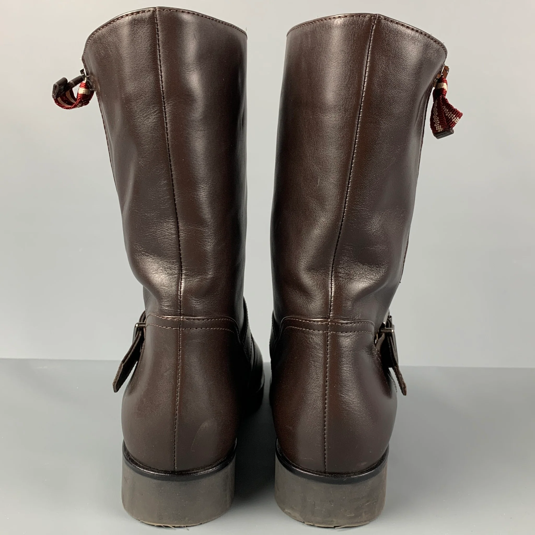 BALLY DESIA Size 12 Brown Leather Solid Belted Women Boots - Image 5