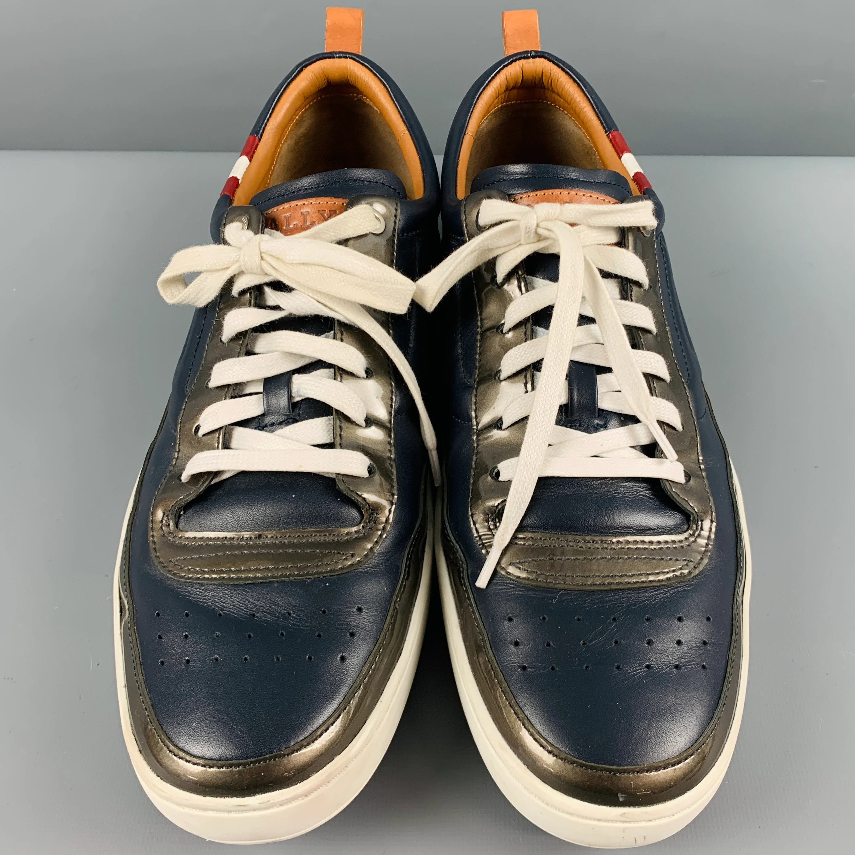 BALLY Size 12 Navy Red Leather Low Top Lace Up Shoes - Image 4