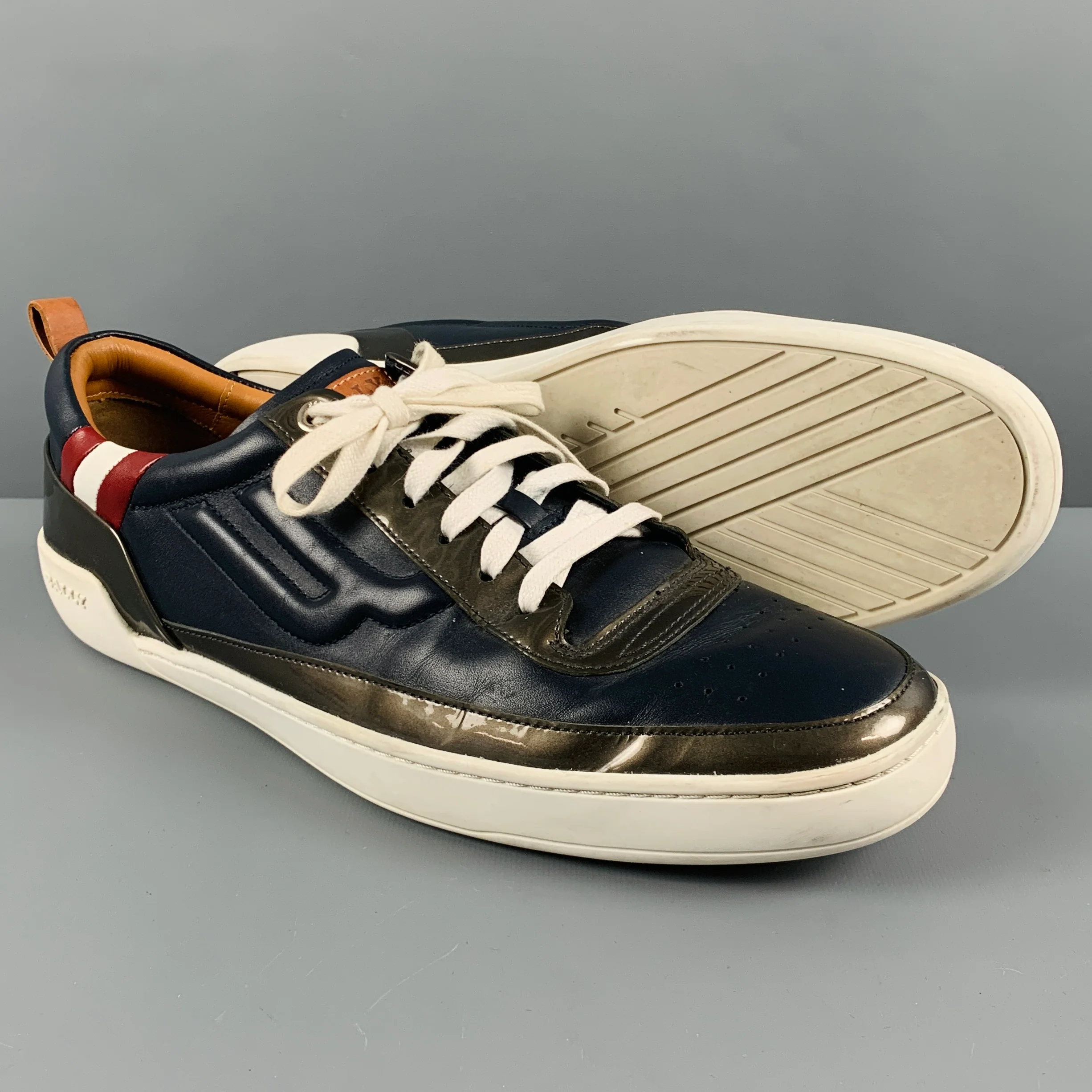 BALLY Size 12 Navy Red Leather Low Top Lace Up Shoes - Image 5